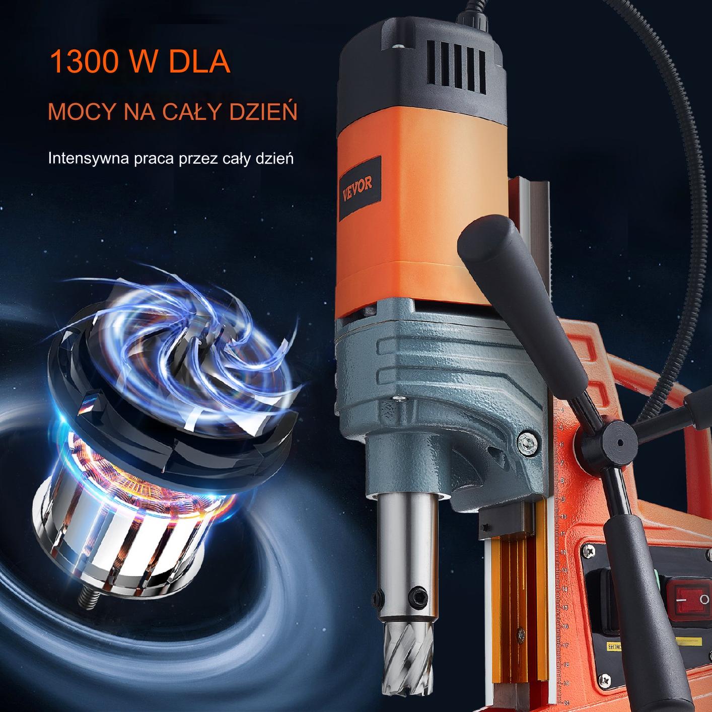 Wiertarka magnetyczna stołowa 1300W 40 mm koronki 13000 N 810 RPM lekka - obrazek 6