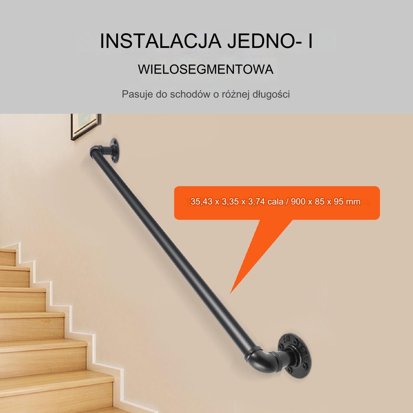 Poręcz schodowa 90cm stalowa ścienna rura montaż bezpieczeństwo wewnętrzna - obrazek 4