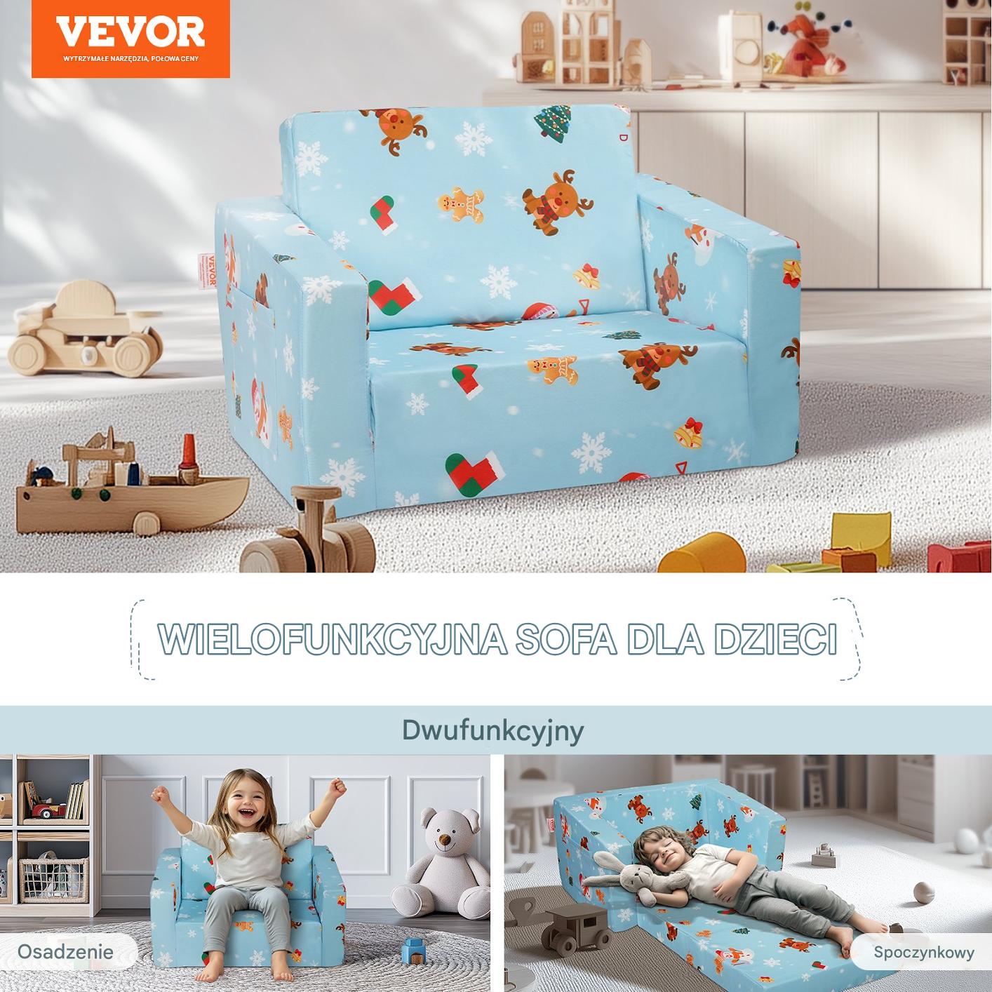 Fotelik dziecięcy składany 2w1 – kanapa sofa dla dzieci niebieska - obrazek 7
