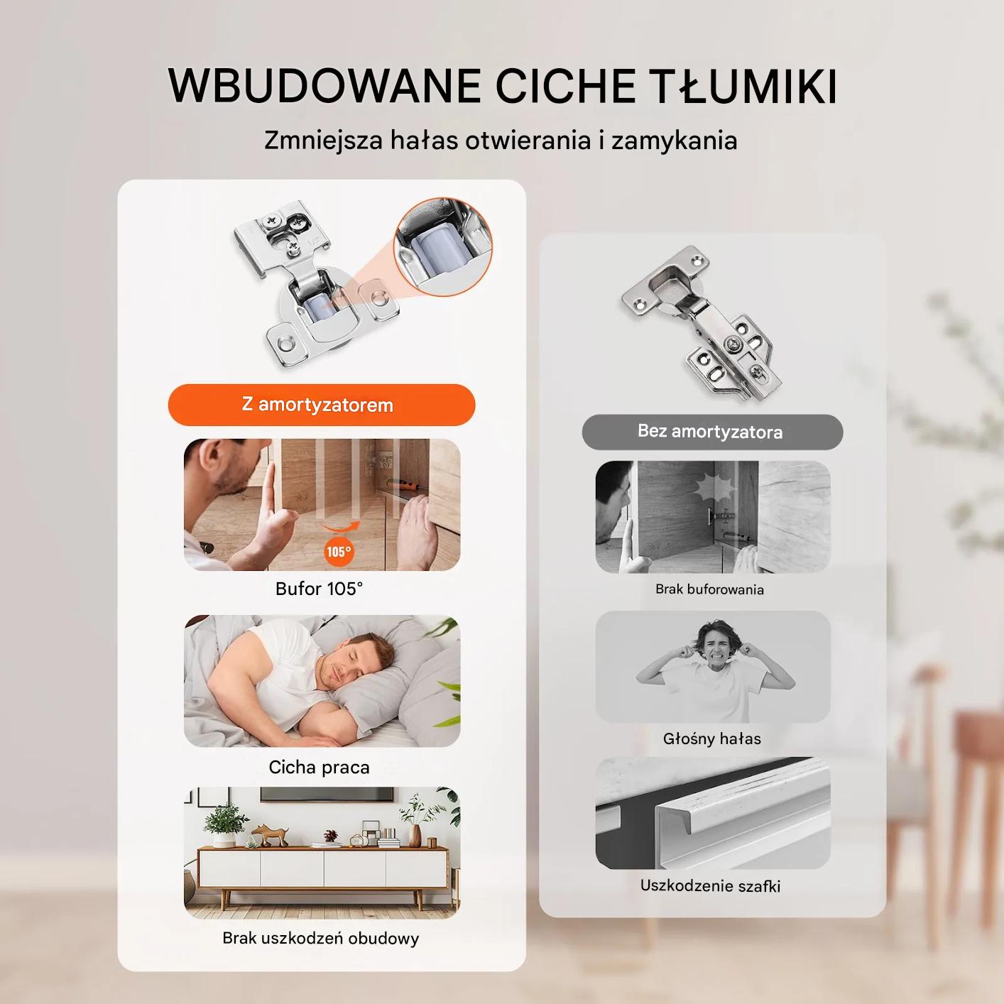 Zawiasy meblowe 40 szt. soft close do ramowych szafek częściowo nakładane - obrazek 2