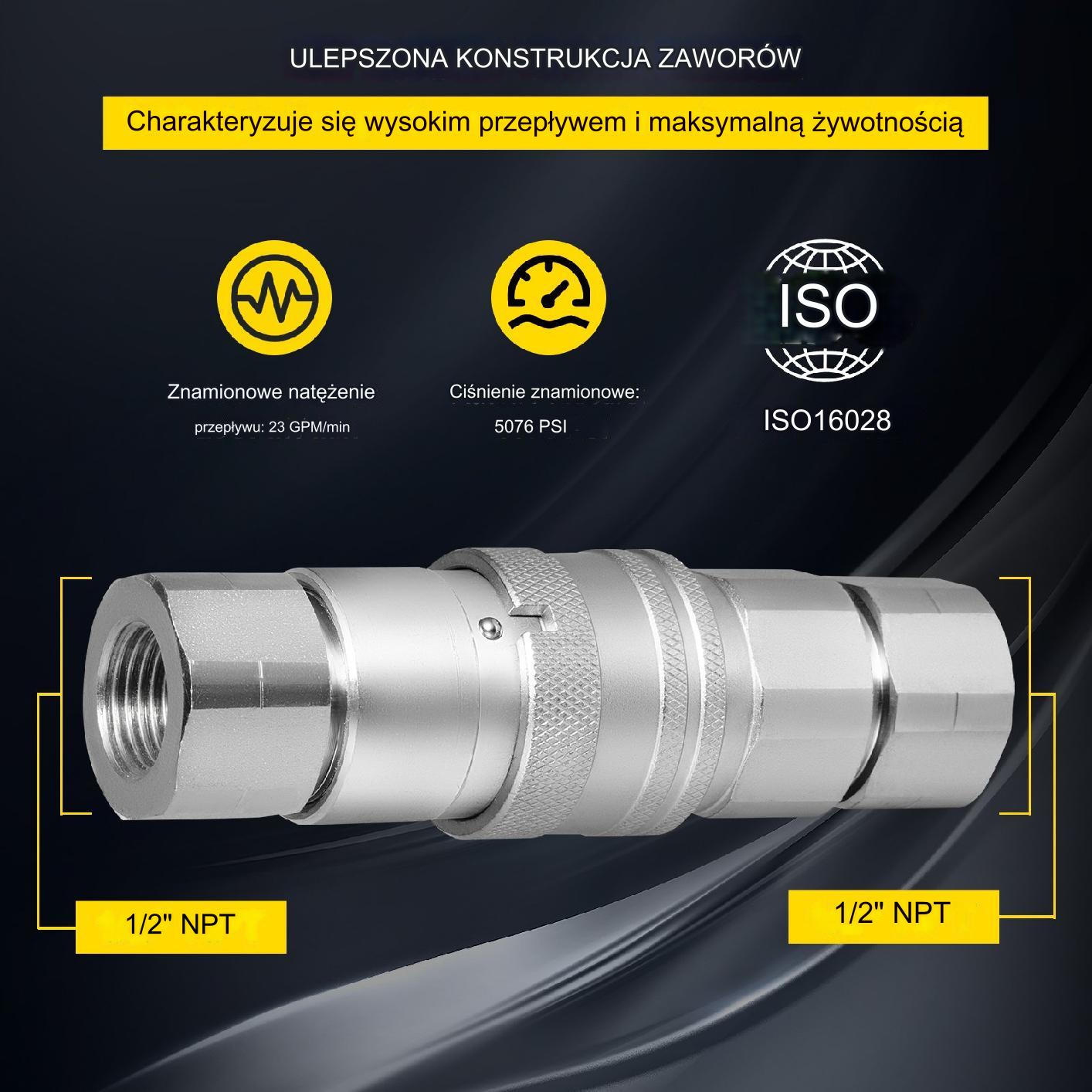 Szybkozłącze hydrauliczne zawór wtyczka - gniazdo 8 par 1/2" - obrazek 6