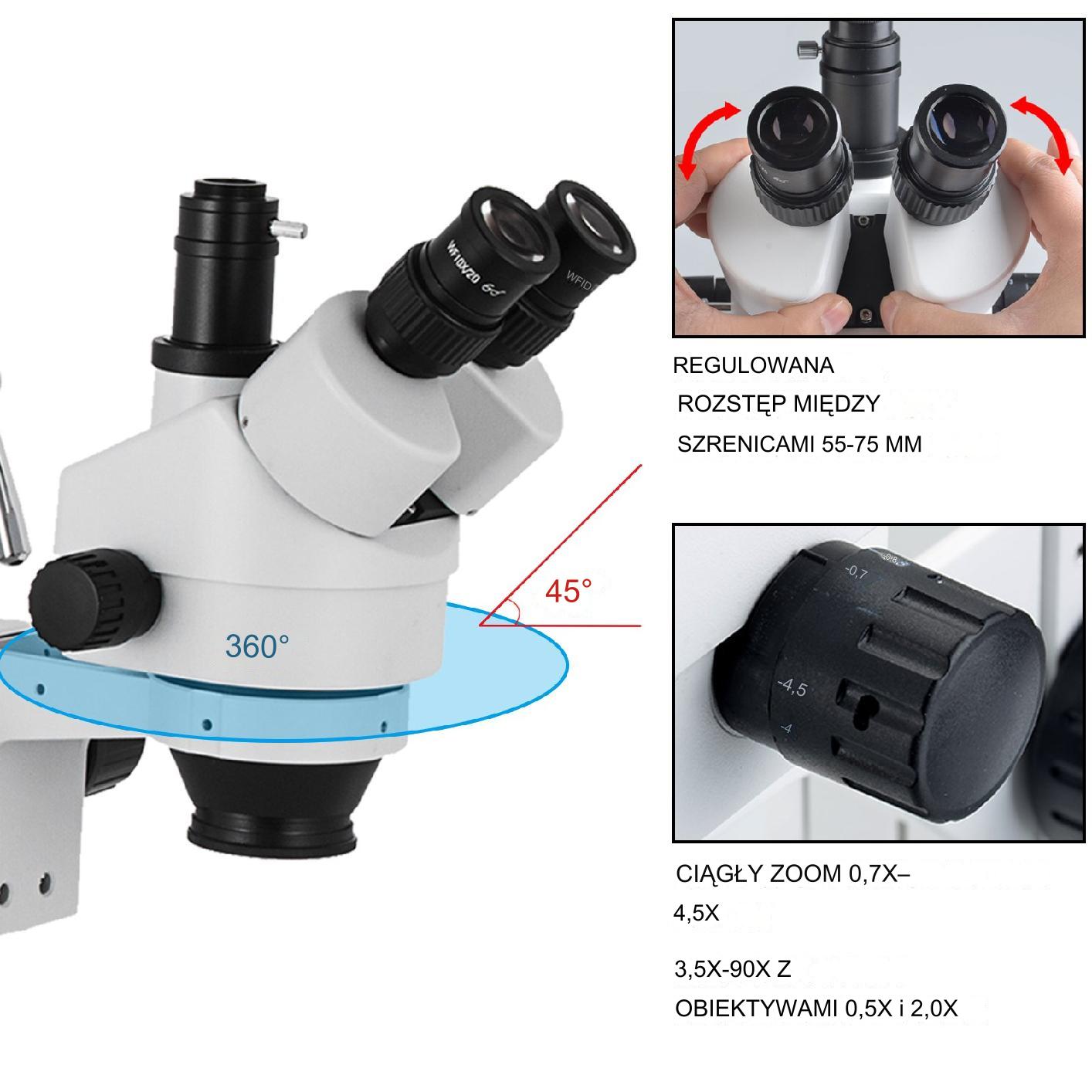 Mikroskop trójokularowy 3.5–90x zoom z ramieniem 360° do serwisu PCB - obrazek 7