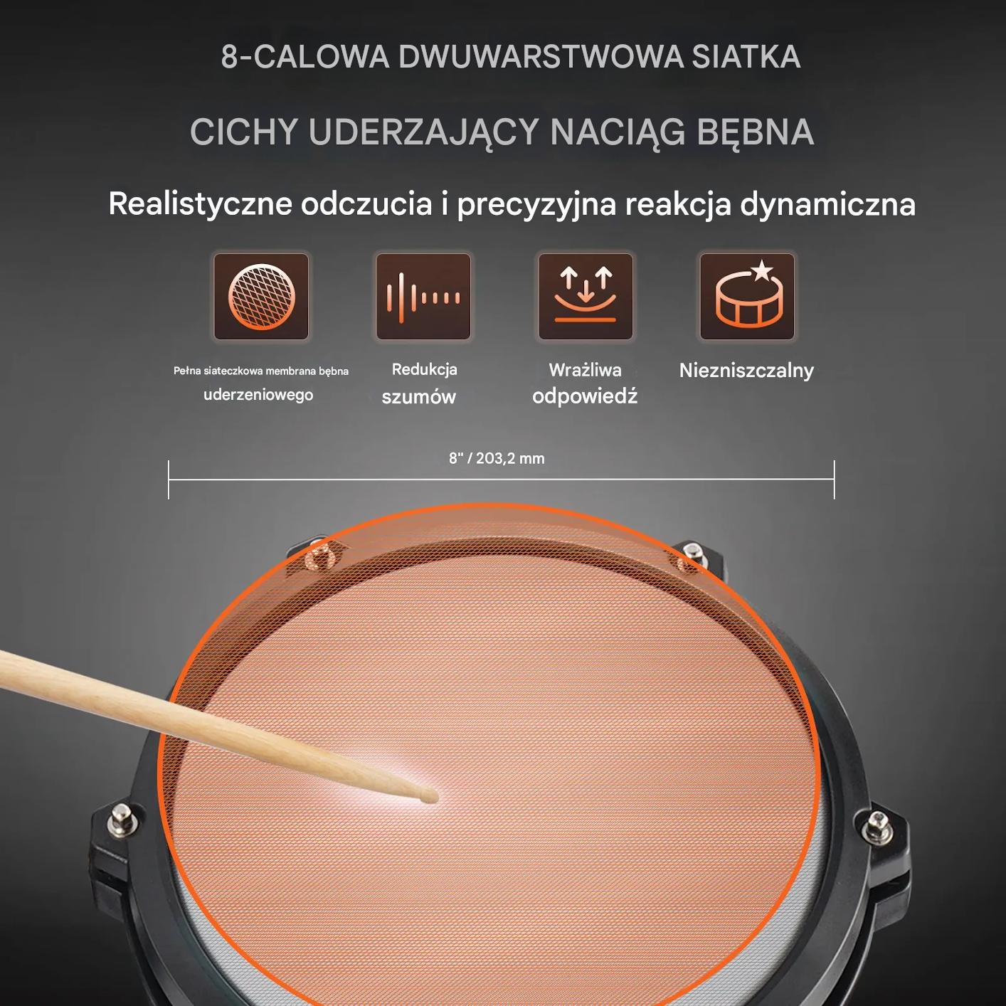 Perkusja elektroniczna 15 zestawów 150 dźwięków USB MIDI cicha dorośli - obrazek 6