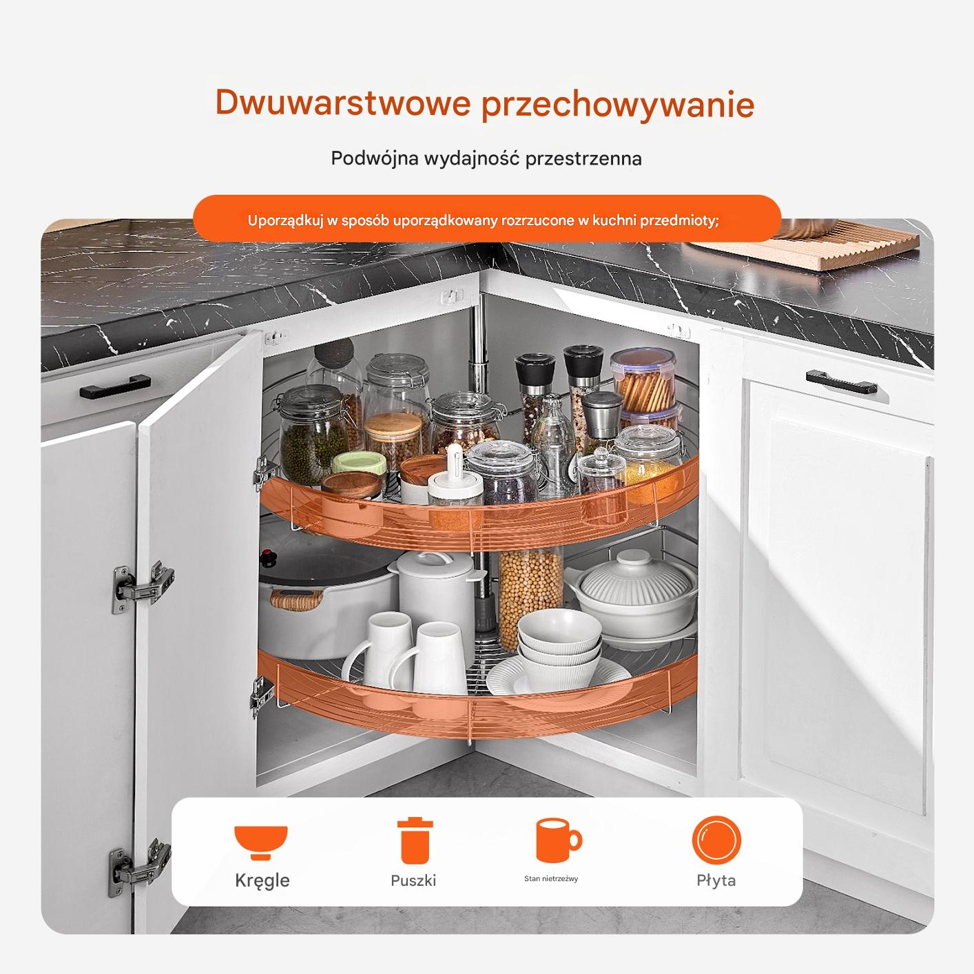 Szafka narożna system cargo obrotowy 2 poziomy chrom 80 cm kuchnia - obrazek 6
