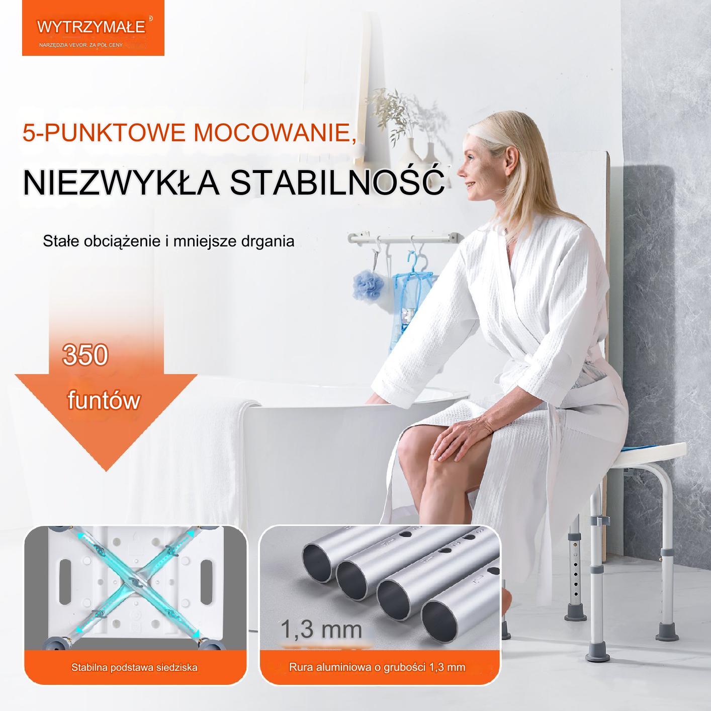 Siedzisko Prysznicowe 158,8kg Aluminiowe Regulowane Wysokość Antypoślizgowe - obrazek 6