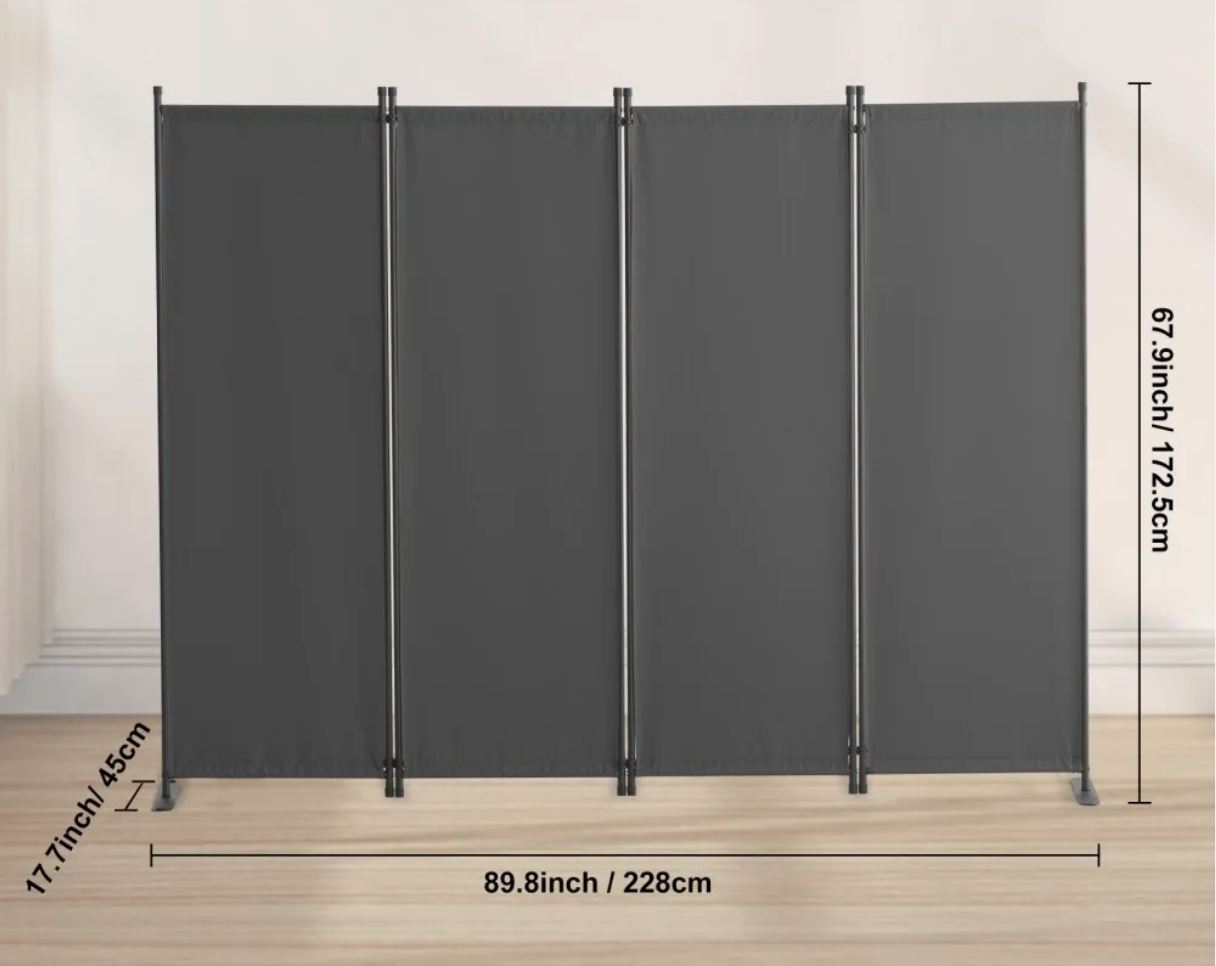 Parawan pokojowy 4-panelowy 228x172cm składany tkanina wolnostojący szary - obrazek 2