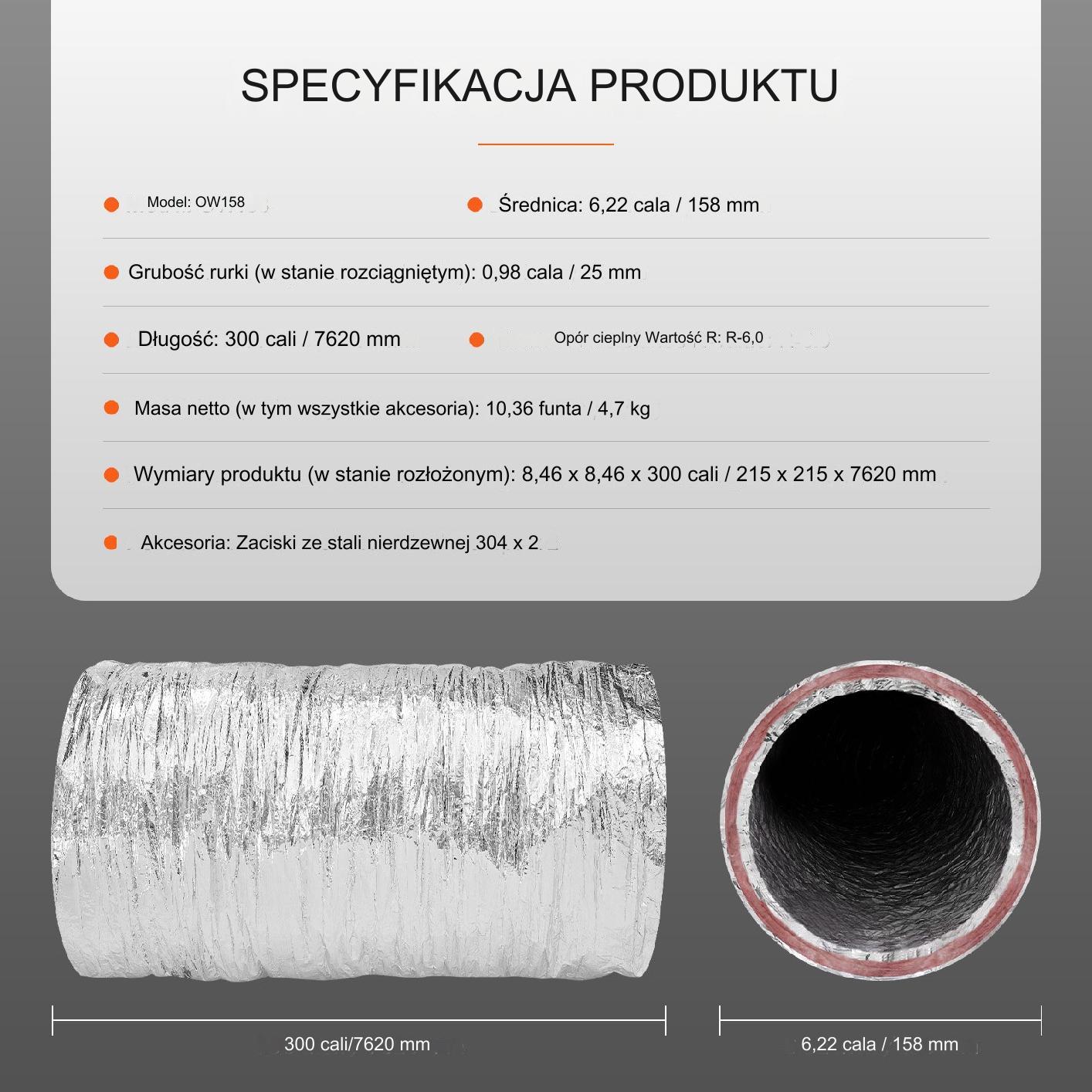 Przewód rura spiro kanał elastyczny wentylacyjny flex aluminium ø158mm 7m - obrazek 2