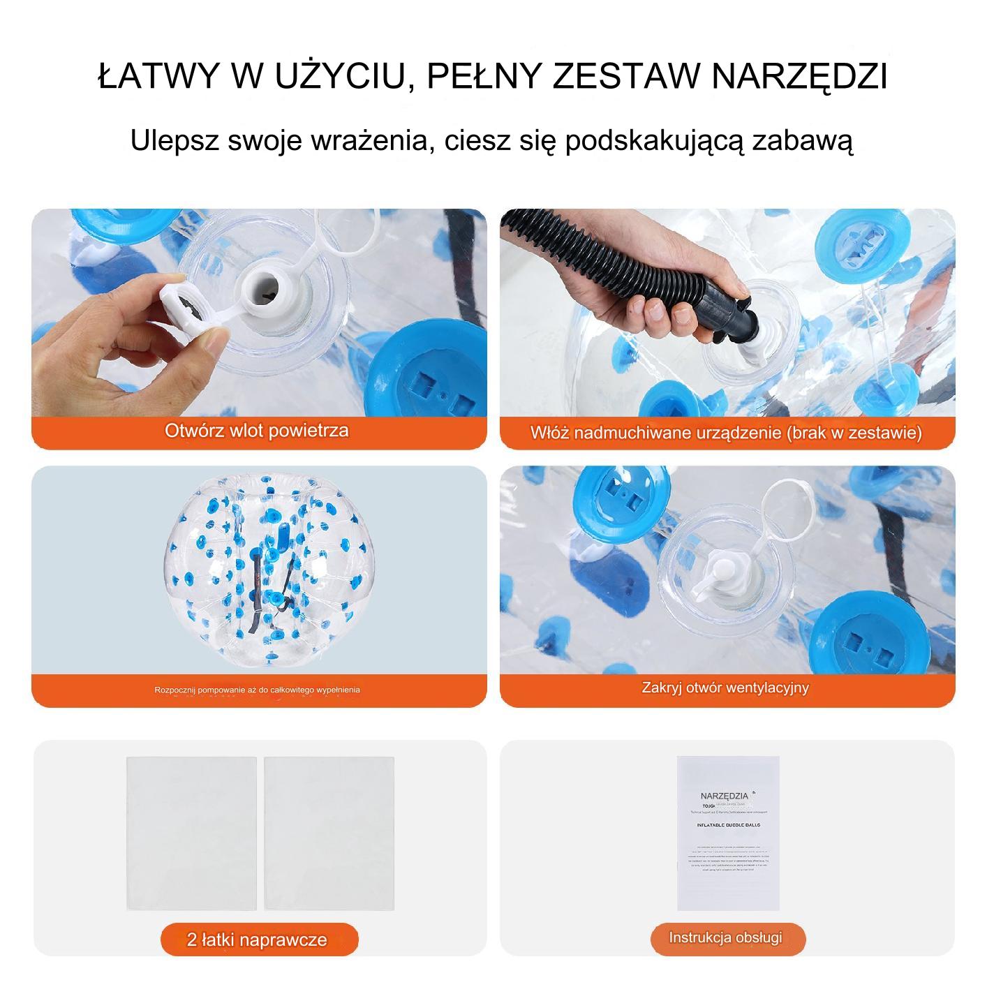 Nadmuchiwana piłka do odbijania się 150cm transparentna w niebieskie kropki - obrazek 5