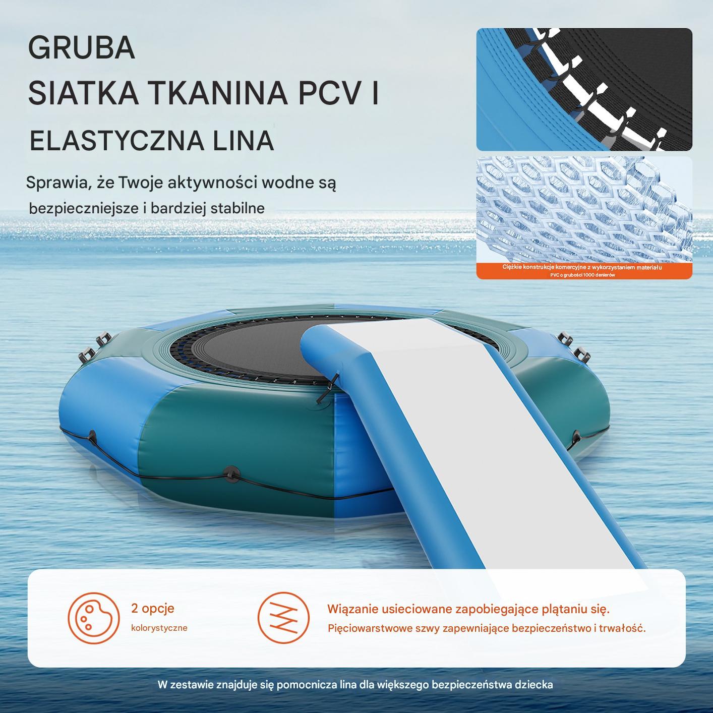 Trampolina wodna dmuchana 3,05 m ze zjeżdżalnią i drabinką, 185 kg, PVC - obrazek 4