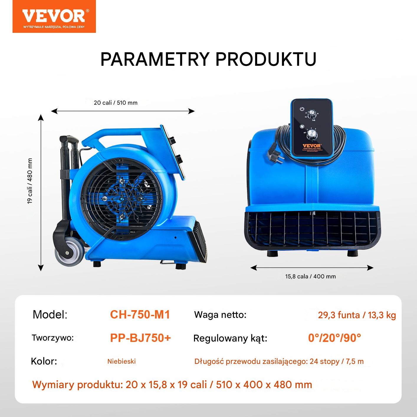 Wentylator podłogowy dmuchawa 6796 m3/h 1400obr – 3 prędkości - obrazek 2