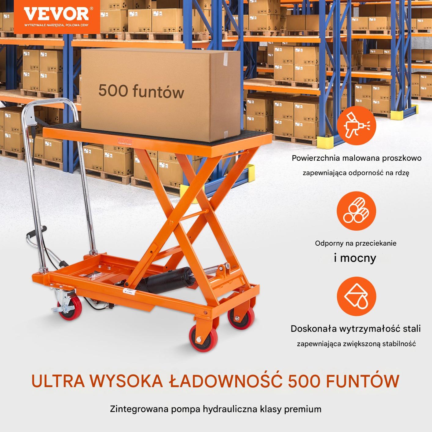 Stół podnośny hydrauliczny nożycowy 227 kg 72 cm na kółkach magazyn - obrazek 7
