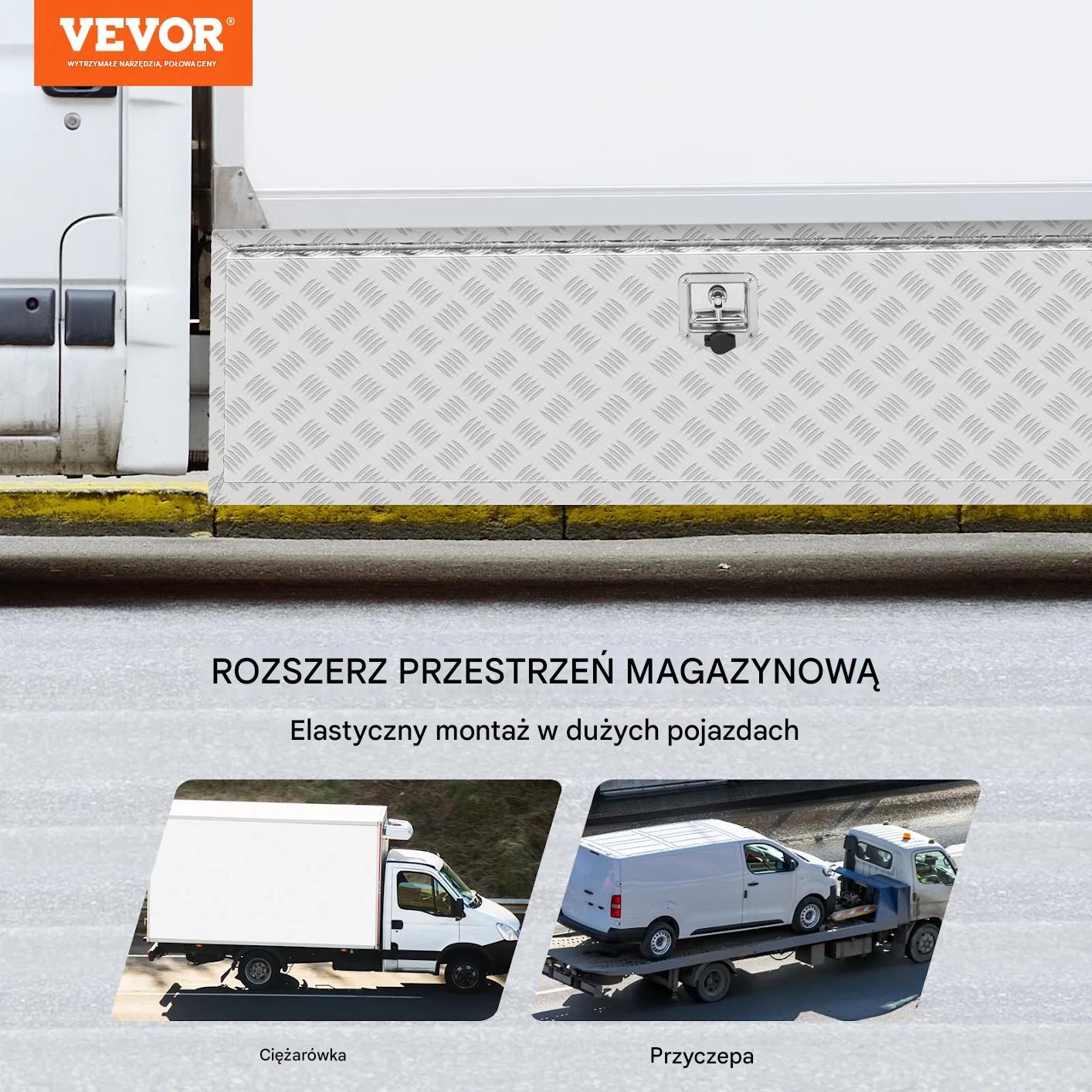 Skrzynia narzędziowa podwoziowa aluminiowa 152×46×43cm wodoodporna zamek - obrazek 3