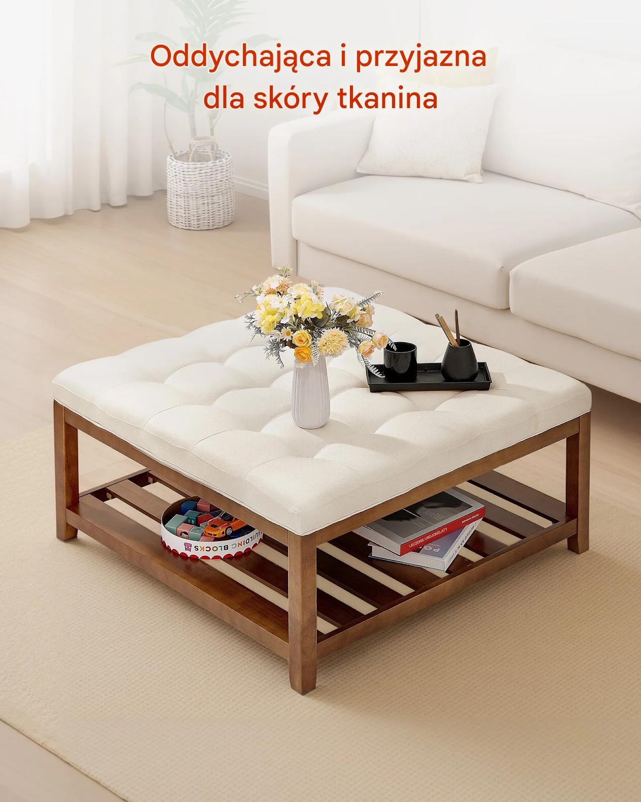 Pufa stolik kawowy kwadratowy 87,5cm tapicerowana z półką – salon/sypialnia - obrazek 7