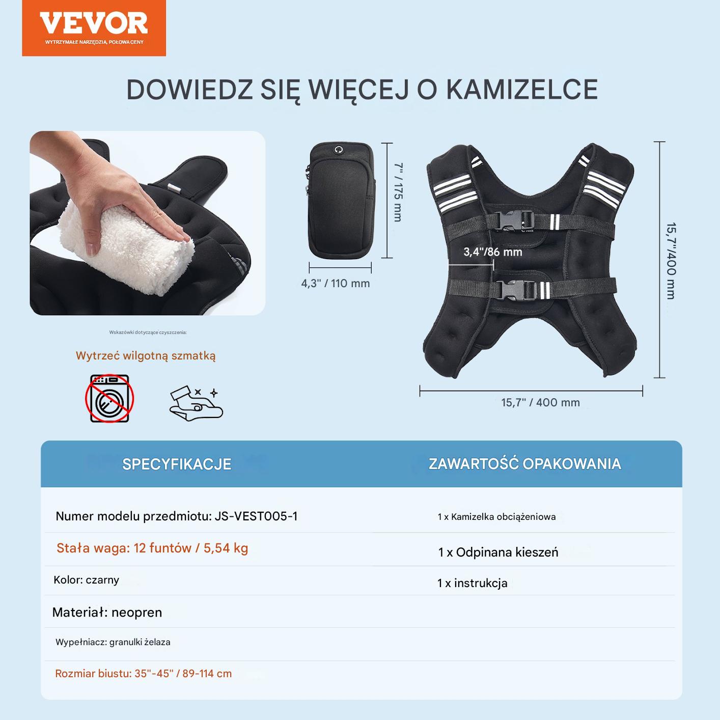 Kamizelka obciążeniowa 5,5kg trening siłowy fitness męska damska crossfit - obrazek 2