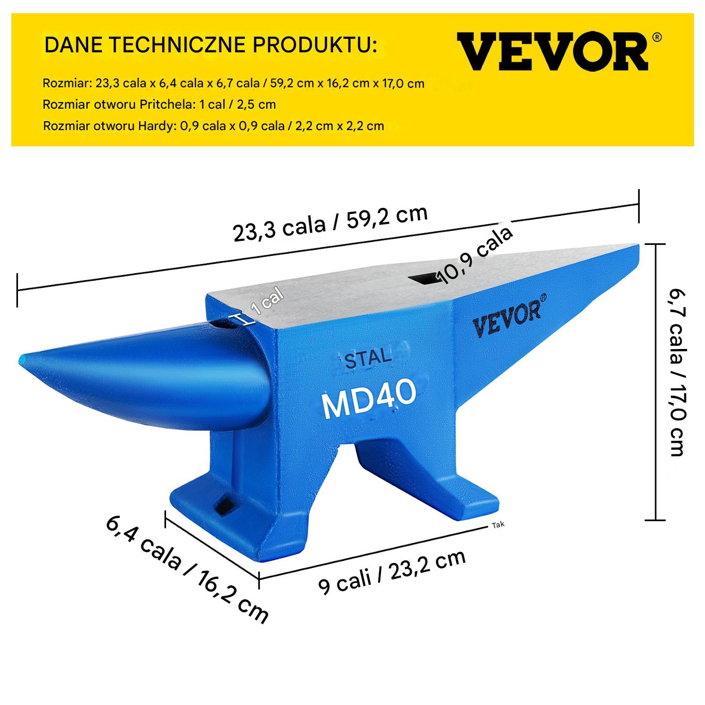Kowadło stalowe 40kg 600mm – przenośne do kuźni żeliwne stabilne - obrazek 2