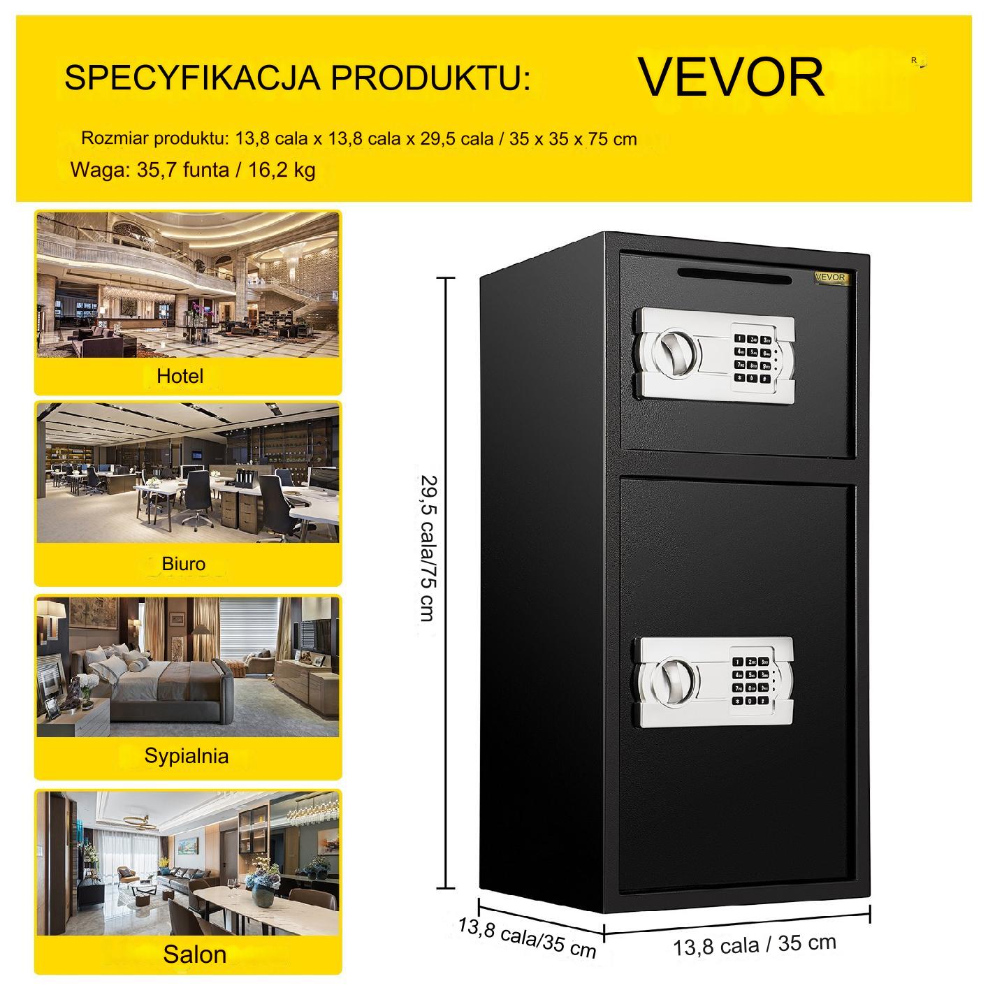Sejf na szyfr elektroniczny kasetka kasa pancerna domowy +klucz 74 L - obrazek 2