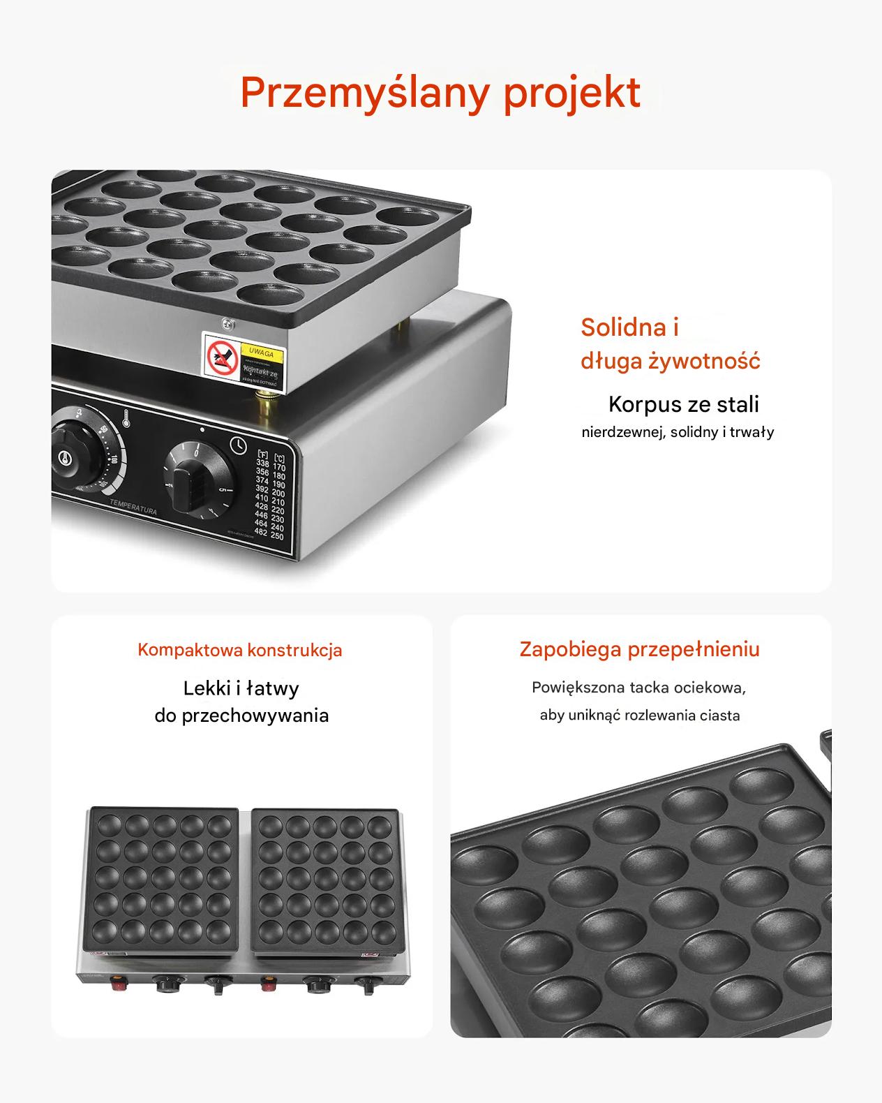 Gofrownica na mini pancakes 50 szt 1800W 50-300°C podwójne sterowanie timer - obrazek 6