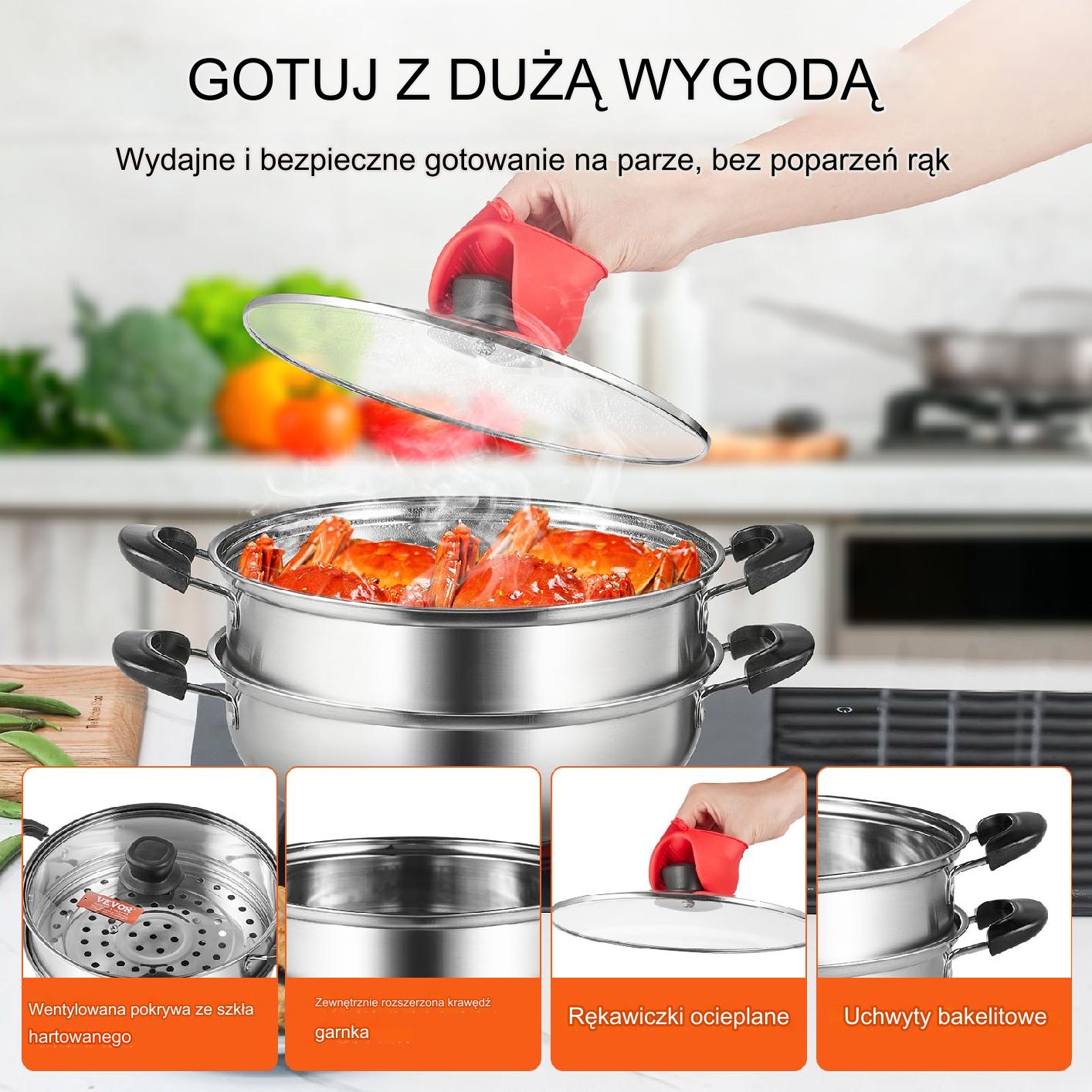 Garnek do Gotowania na Parze 28 cm z Pojemnikiem na Bulion i Warzywami - obrazek 5