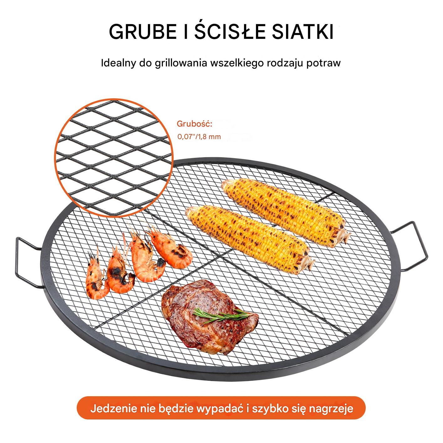 Ruszt do ogniska 91 cm - stalowy z uchwytem - przenośny grill turystyczny - obrazek 4