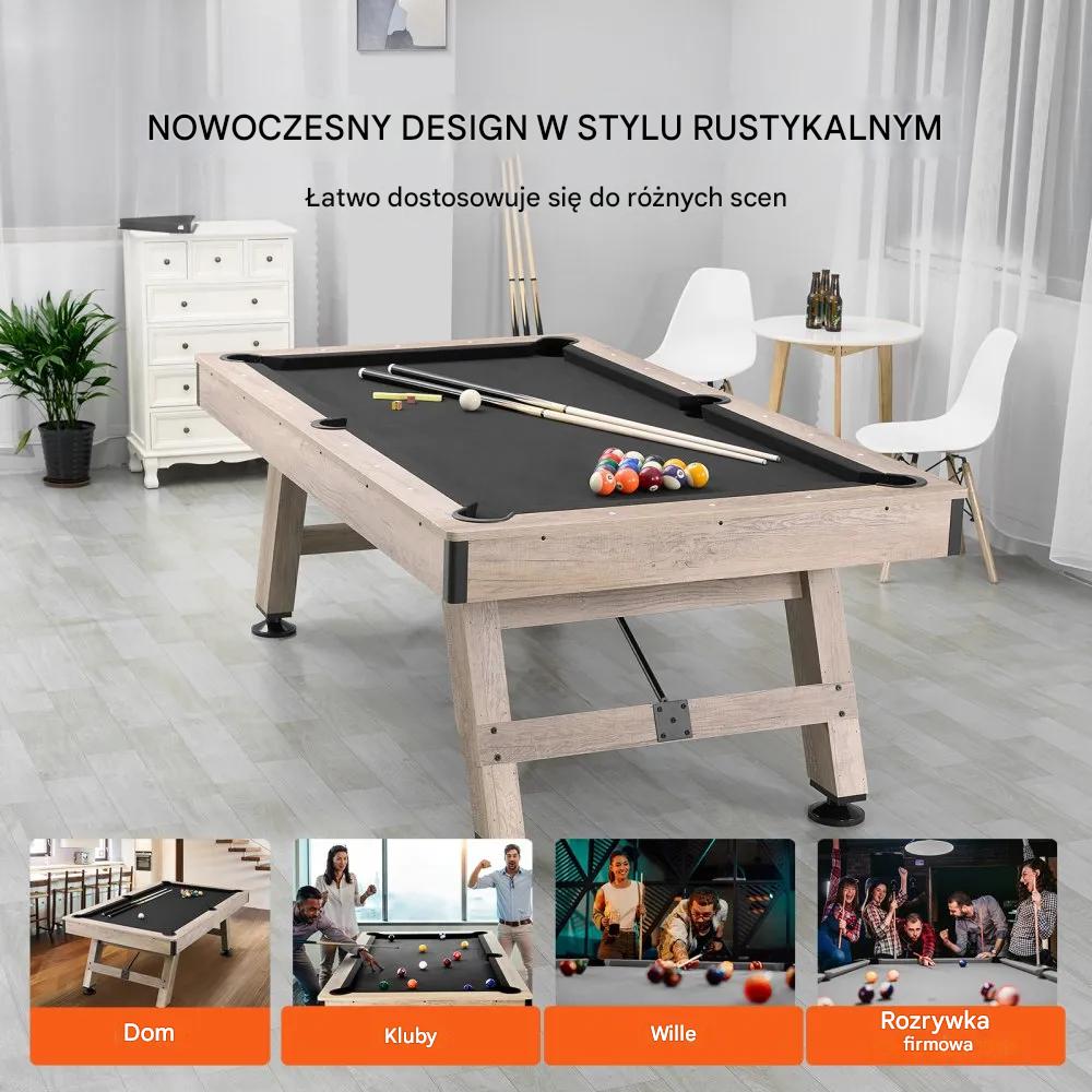 Stół bilardowy 213 cm z akcesoriami regulowane nogi do pokoju gier - obrazek 6