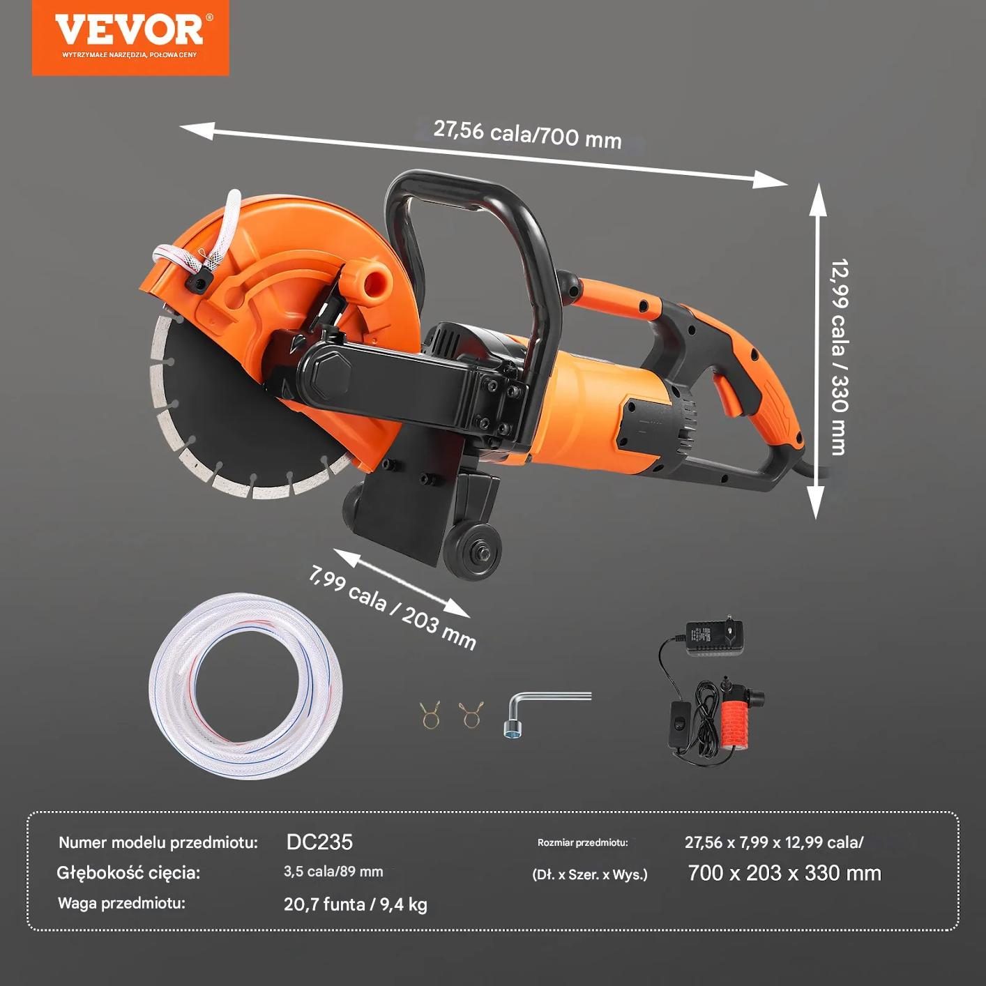 Piła do betonu 23 cm elektryczna wet/dry z pompą wody i tarczą - obrazek 2