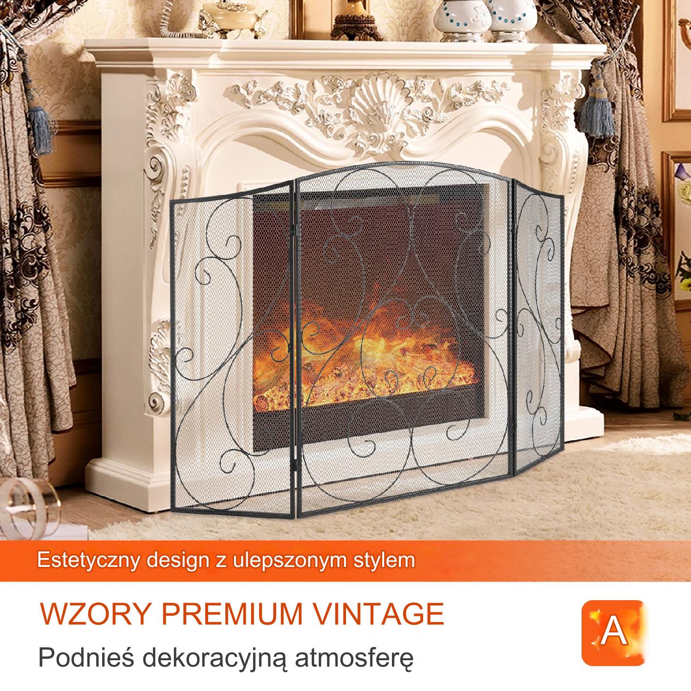 Parawan kominkowy 3-częściowy 122x77cm żeliwny ochrona iskier gotowy salon - obrazek 3