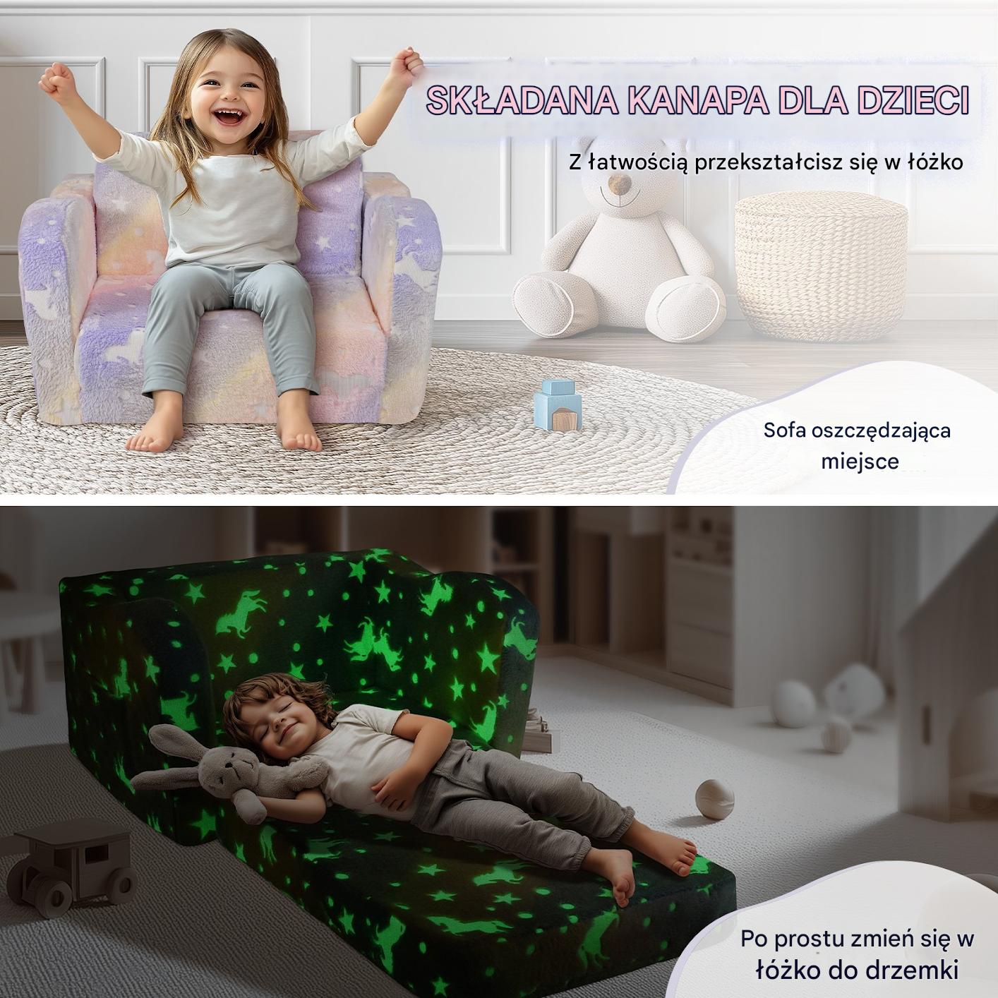 Fotelik dziecięcy składany 2 w 1 – sofa dla dzieci świecąca w ciemności - obrazek 3