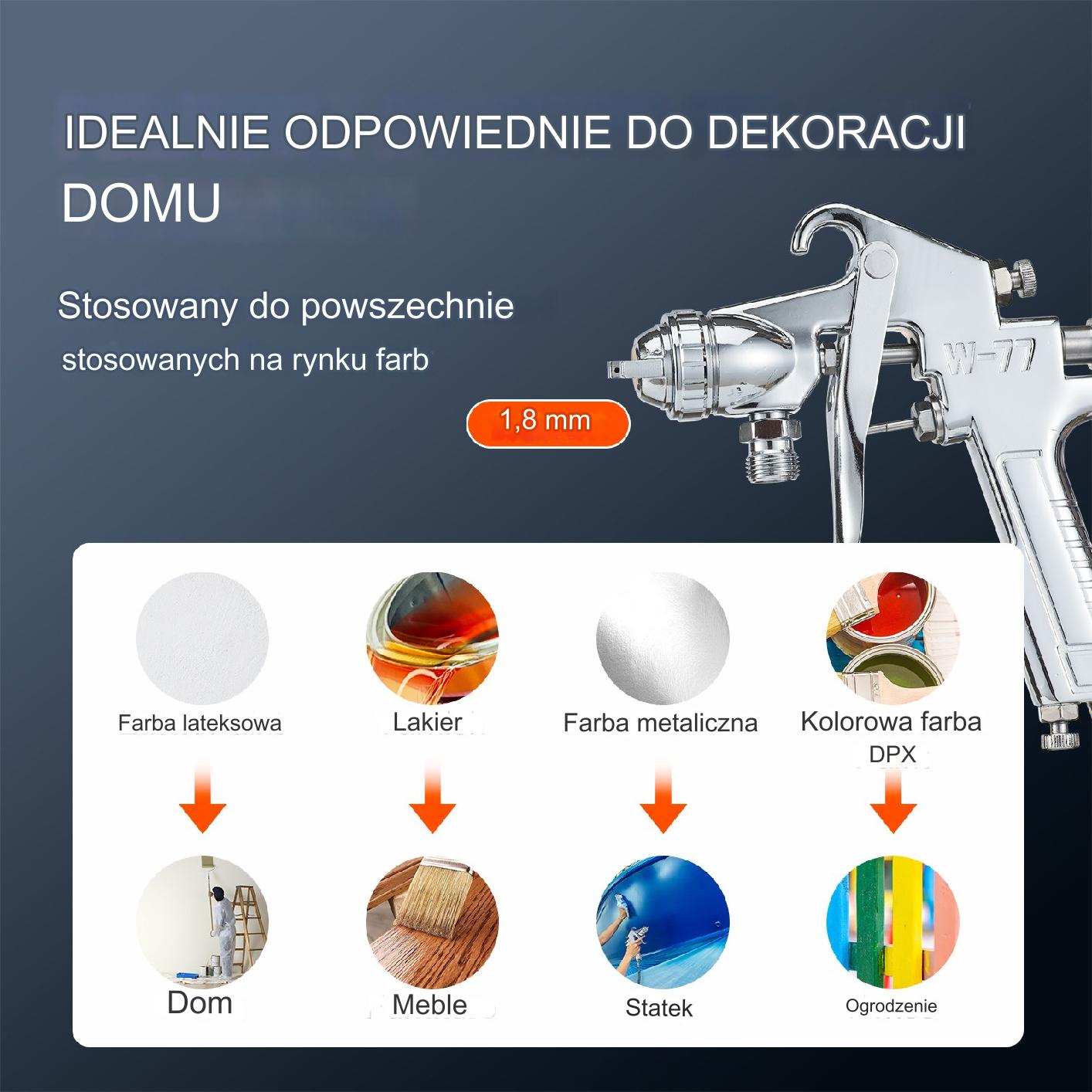 Agregat malarski 2L pistolet ciśnieniowy 1,8mm do farby 2 węże 3m regulator - obrazek 3