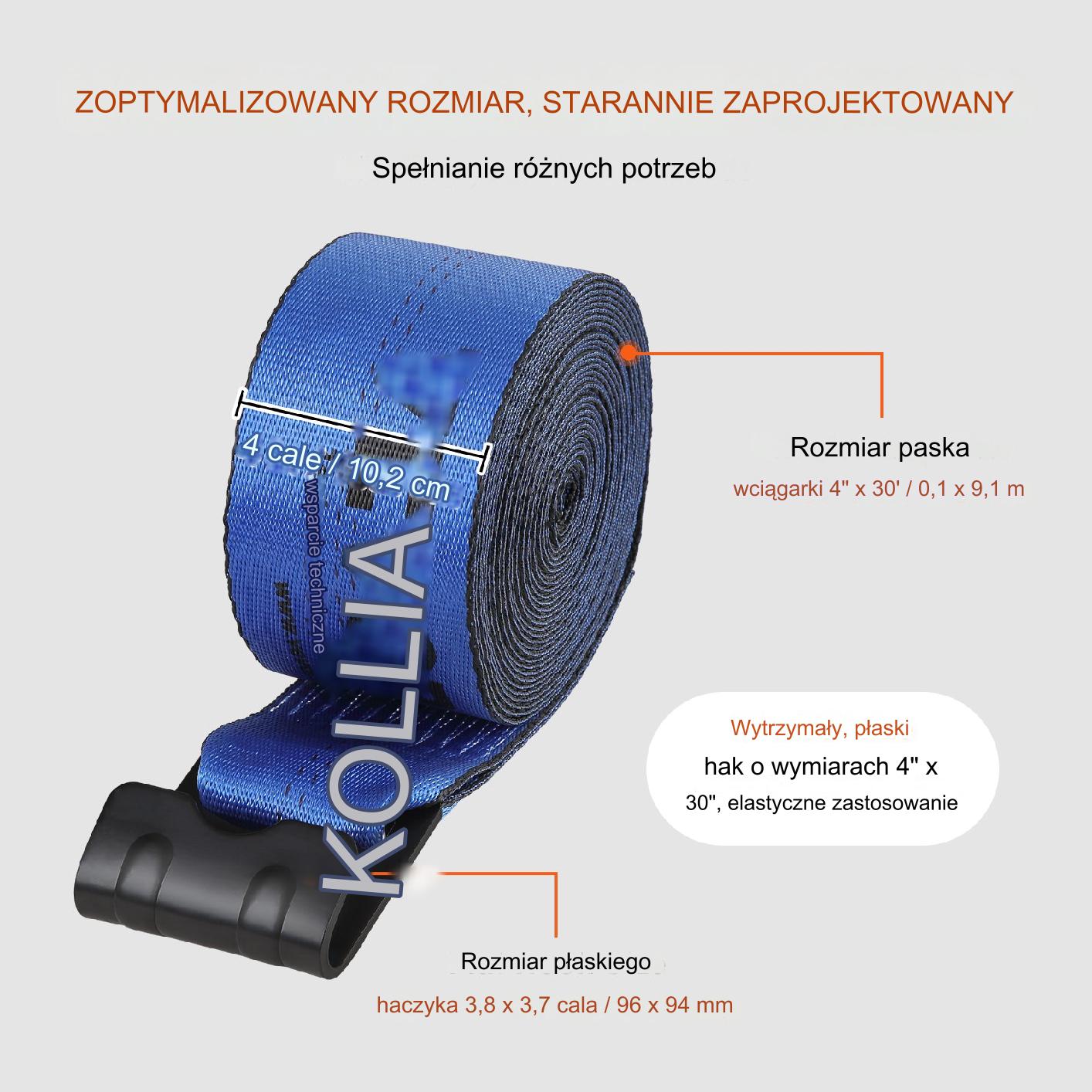 Pasy transportowe 10 cm x 9 m płaski hak zestaw 10 szt. niebieskie - obrazek 6