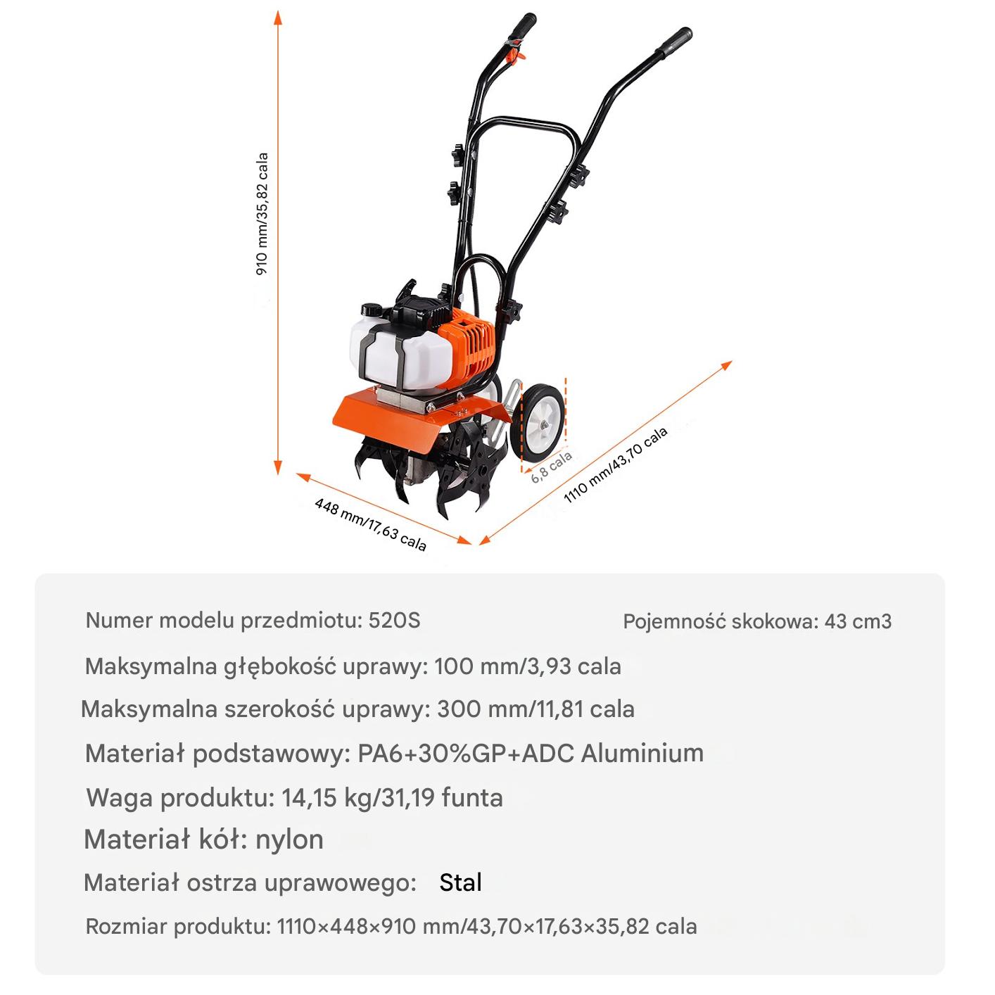 Glebogryzarka spalinowa kultywator do ziemi gleby 30 cm 2-suwowy - obrazek 2