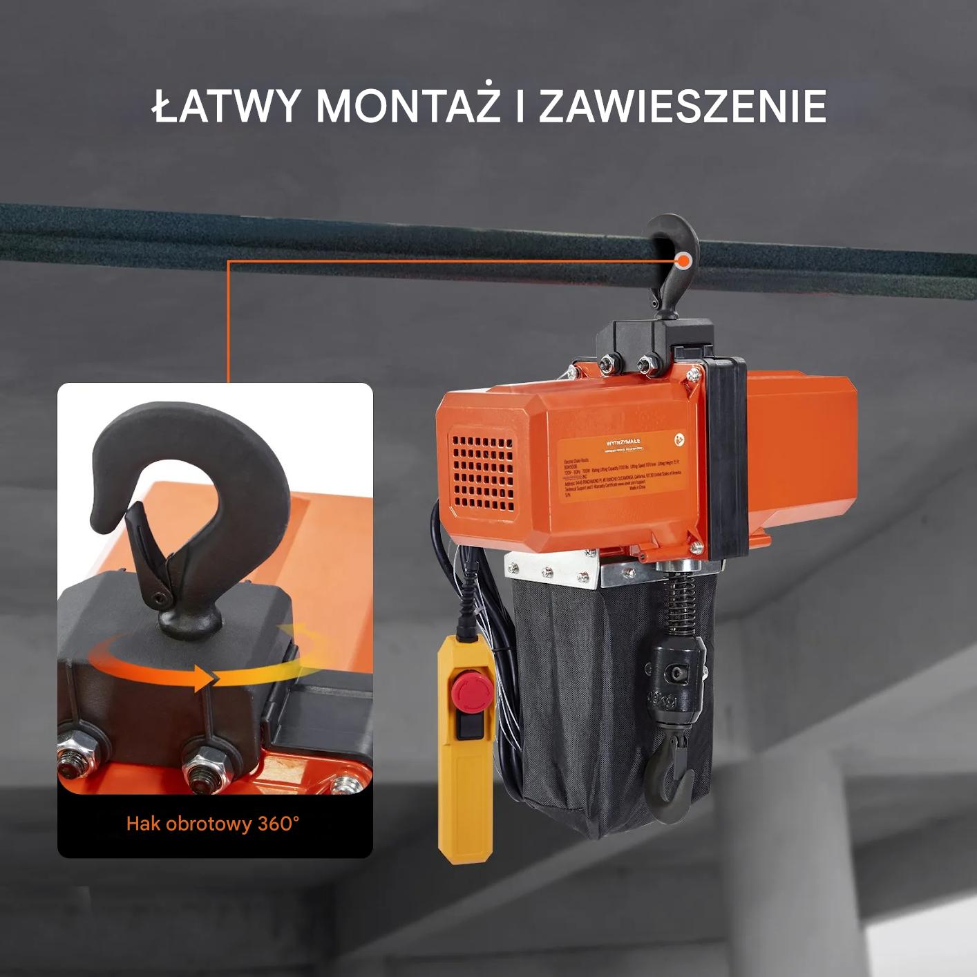 Wciągnik łańcuchowy elektryczny 500kg 4,5m jednofazowy do warsztatu - obrazek 7