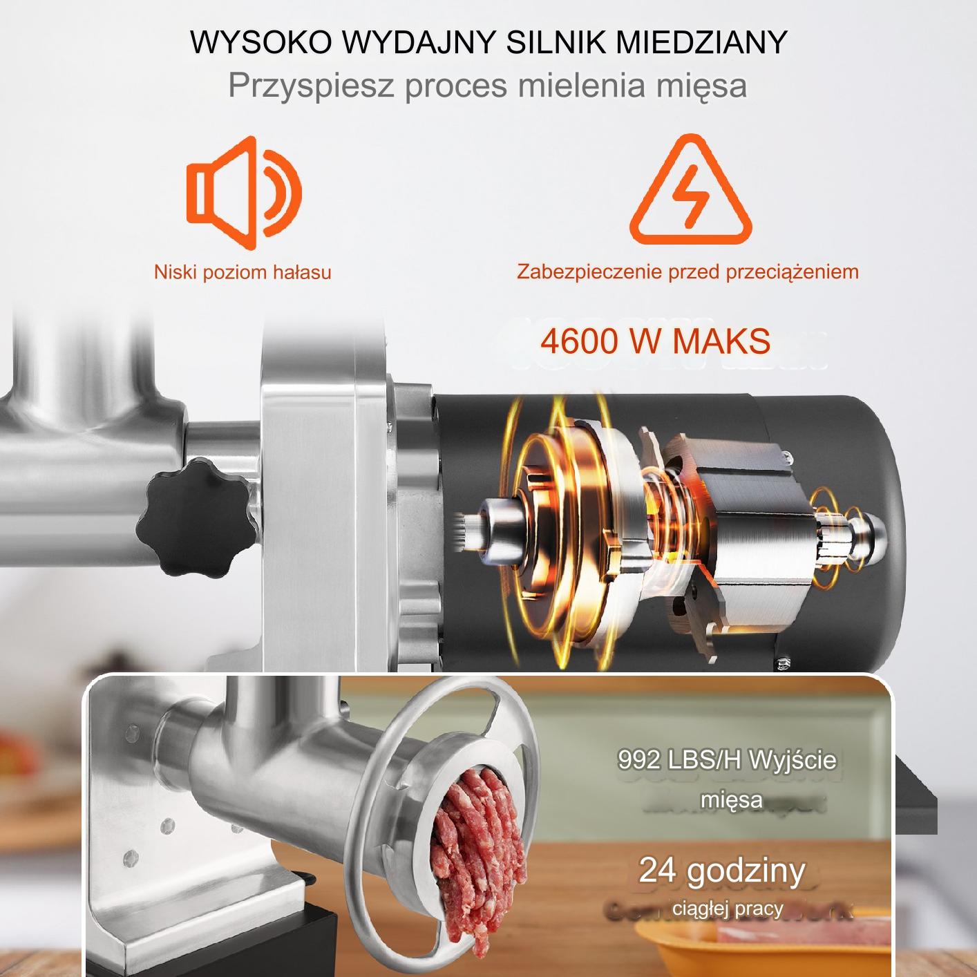 Elektryczna Maszynka do Mielenia Mięsa 1100 W i Nadziewarka do KIełbasy - obrazek 3