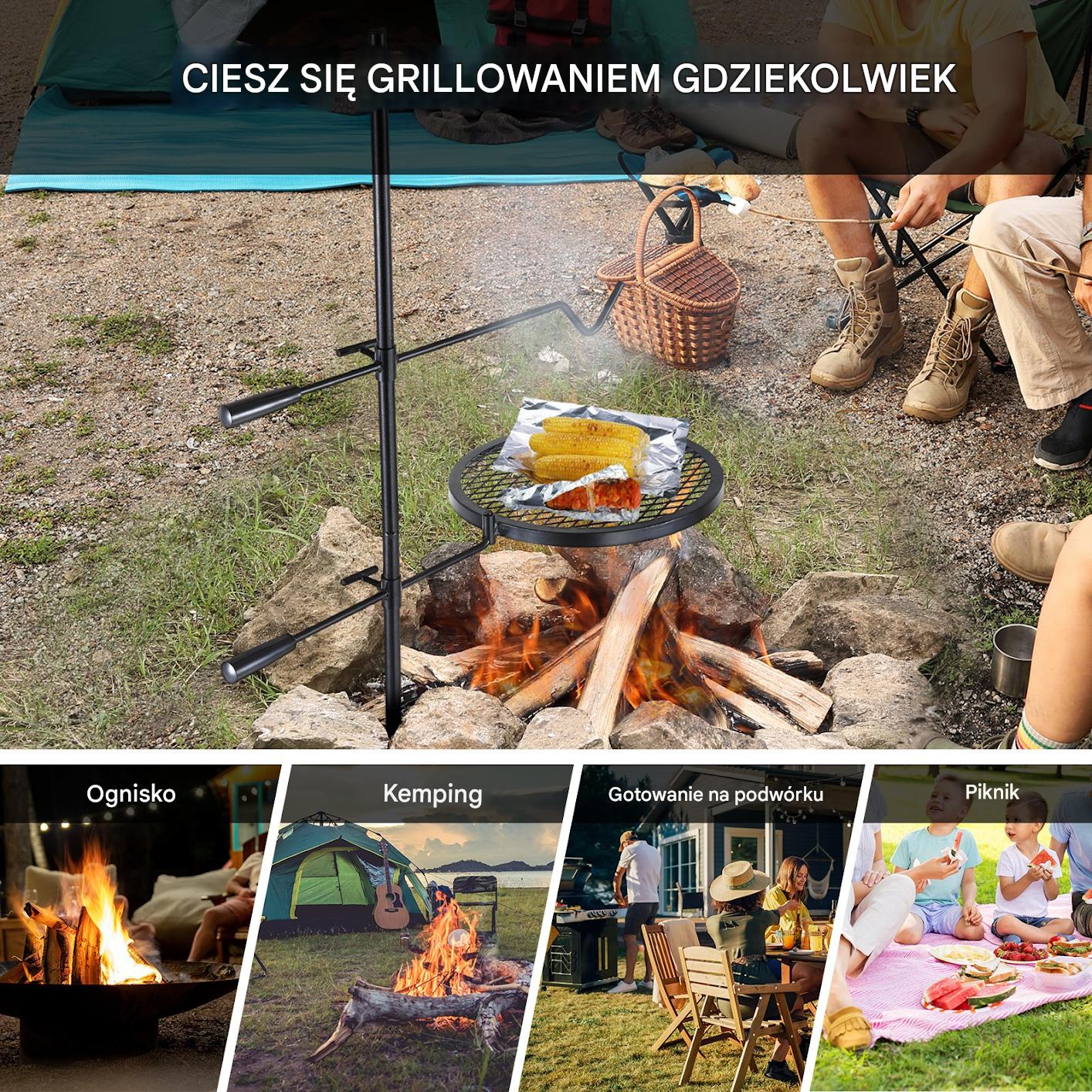 Palenisko grill ruszt ogniskowy ogrodowy wiszący okrągły przenośny+torba - obrazek 6