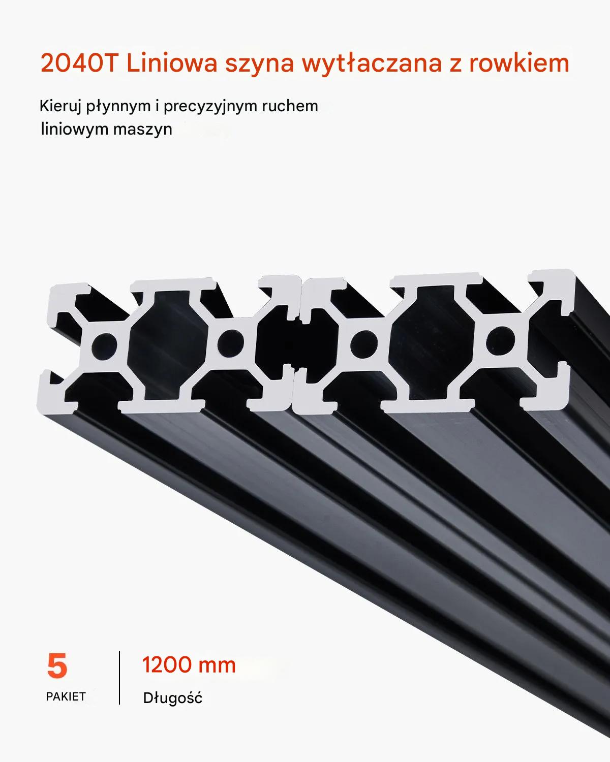 Profil aluminiowy T-slot 2040 1200mm 5 szt. czarny - do CNC, drukarki 3D - obrazek 4