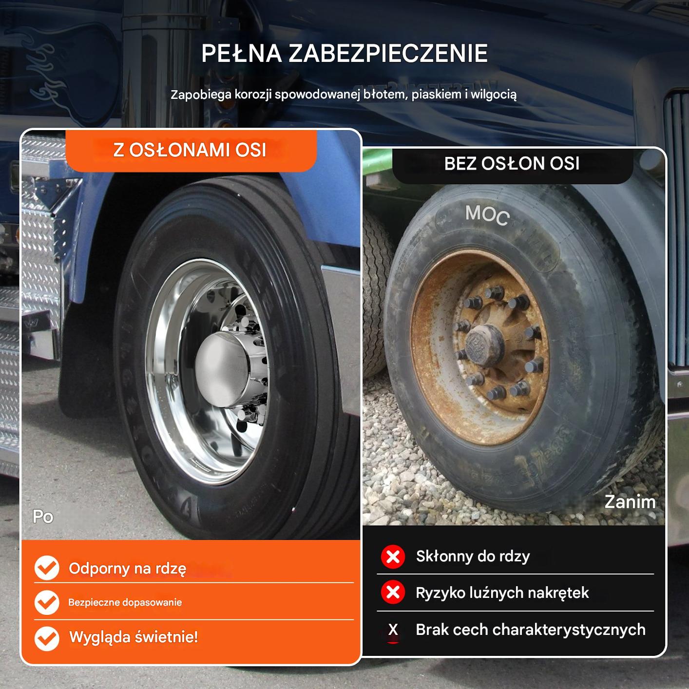 Zestaw osłon nakrętek kół tylna oś ABS z kluczem montażowym - obrazek 3