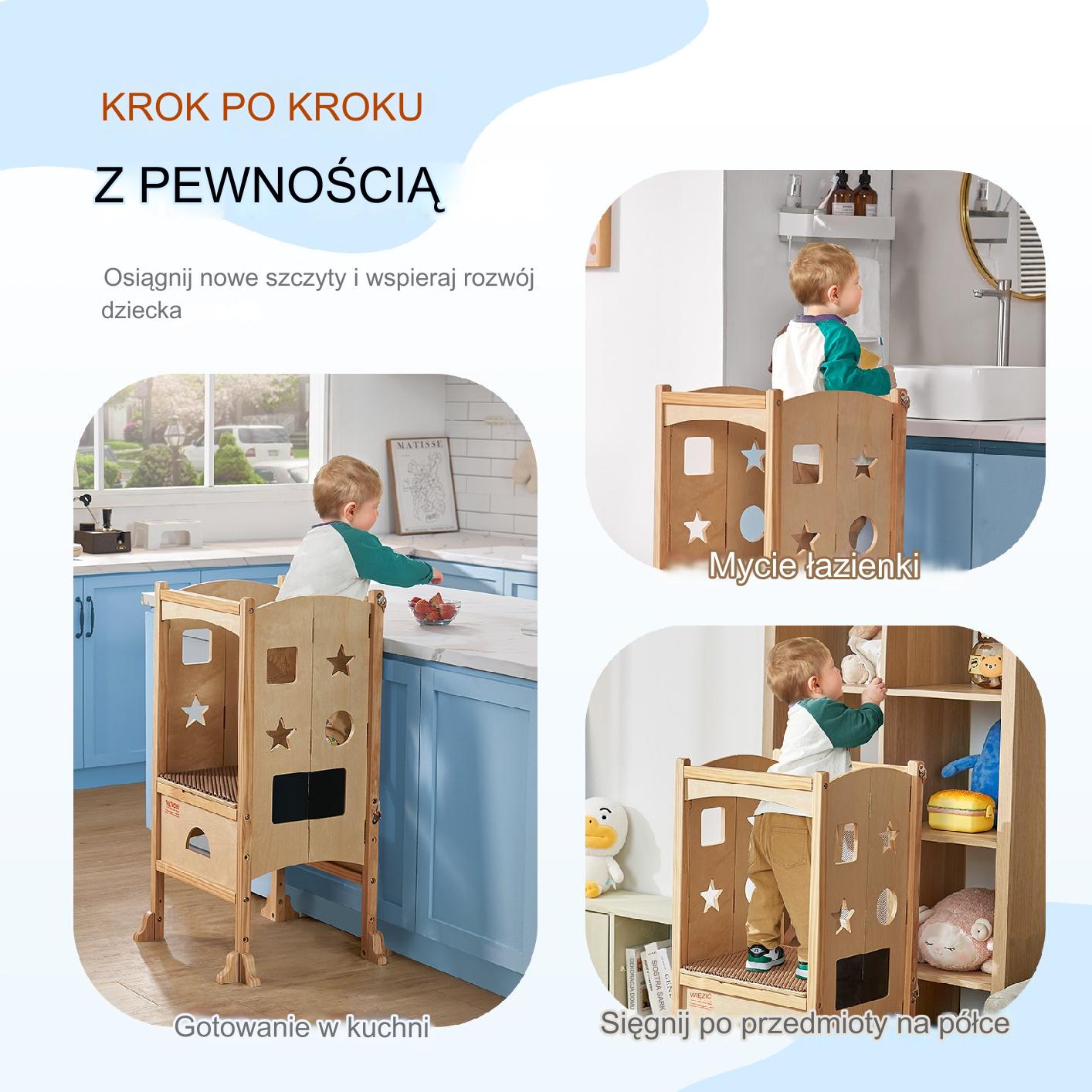 POMOCNIK KUCHENNY PODEST STOŁEK DZIECIĘCY DREWNIANY - obrazek 6