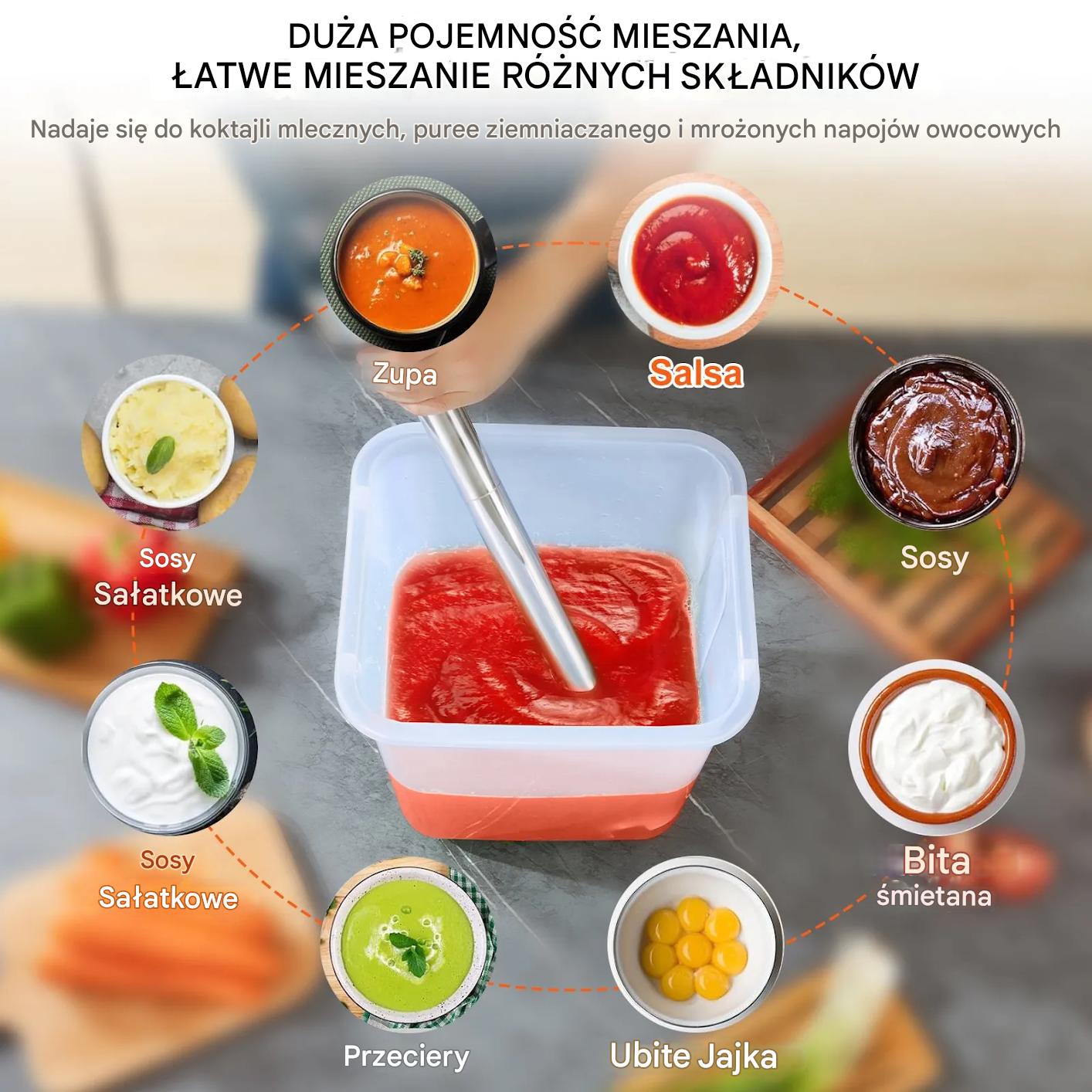 Blender ręczny 750W stal nierdzewna regulowany do zup smoothie puree - obrazek 7