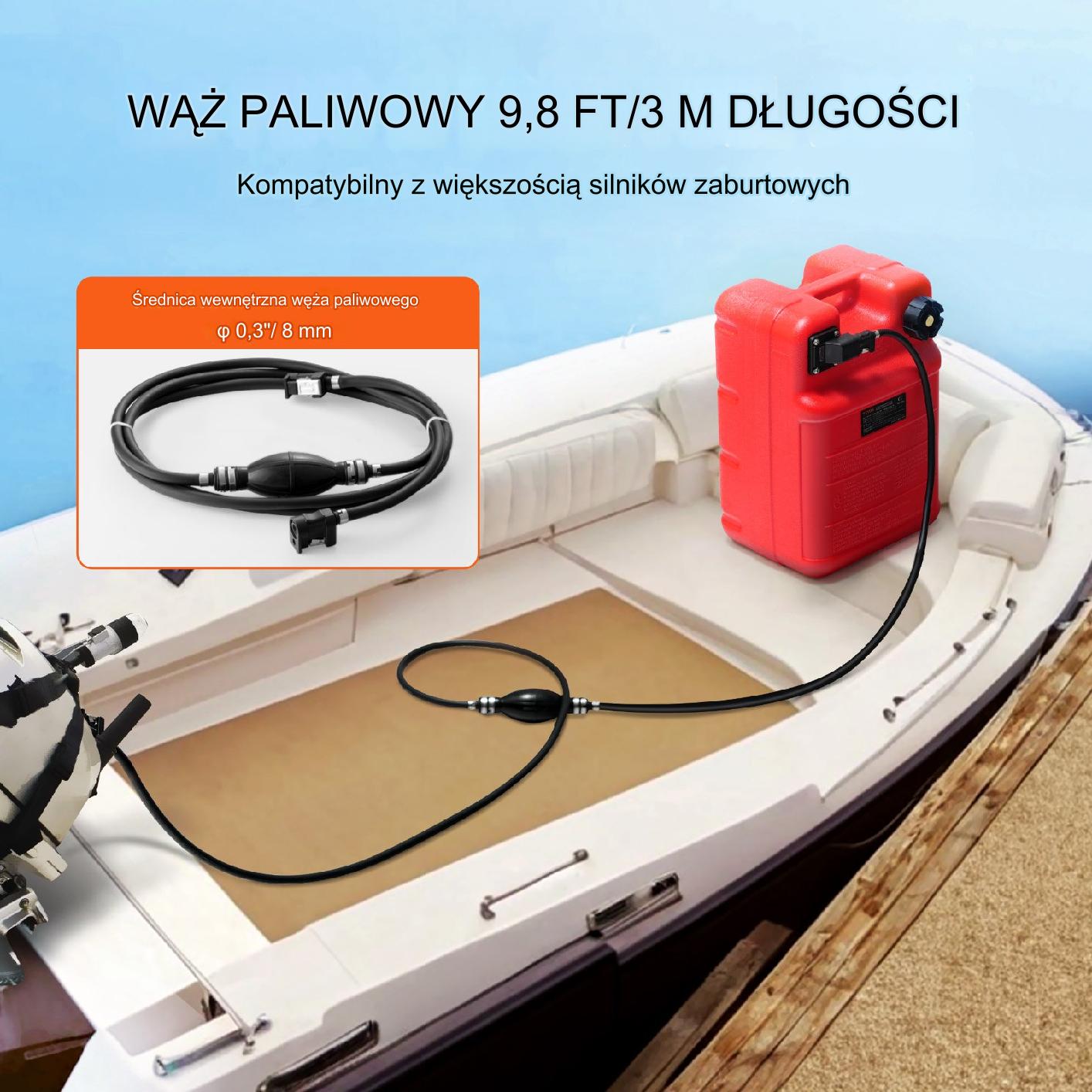 Zbiornik paliwa do łodzi 24L przenośny plastikowy z wężem czerwony - obrazek 3