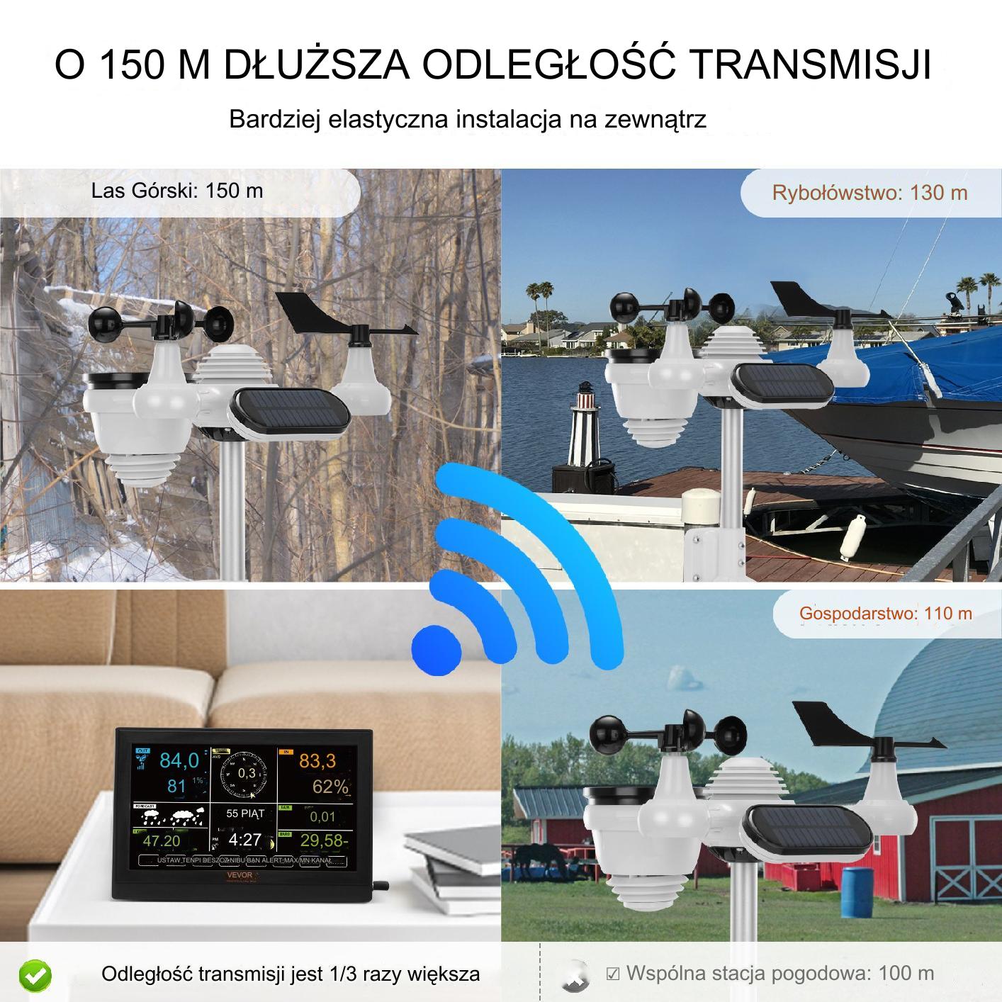 Stacja meteorologiczna 7w1 pogodowa zasięg 150 m czujnik wiatru/deszczu/UV - obrazek 3