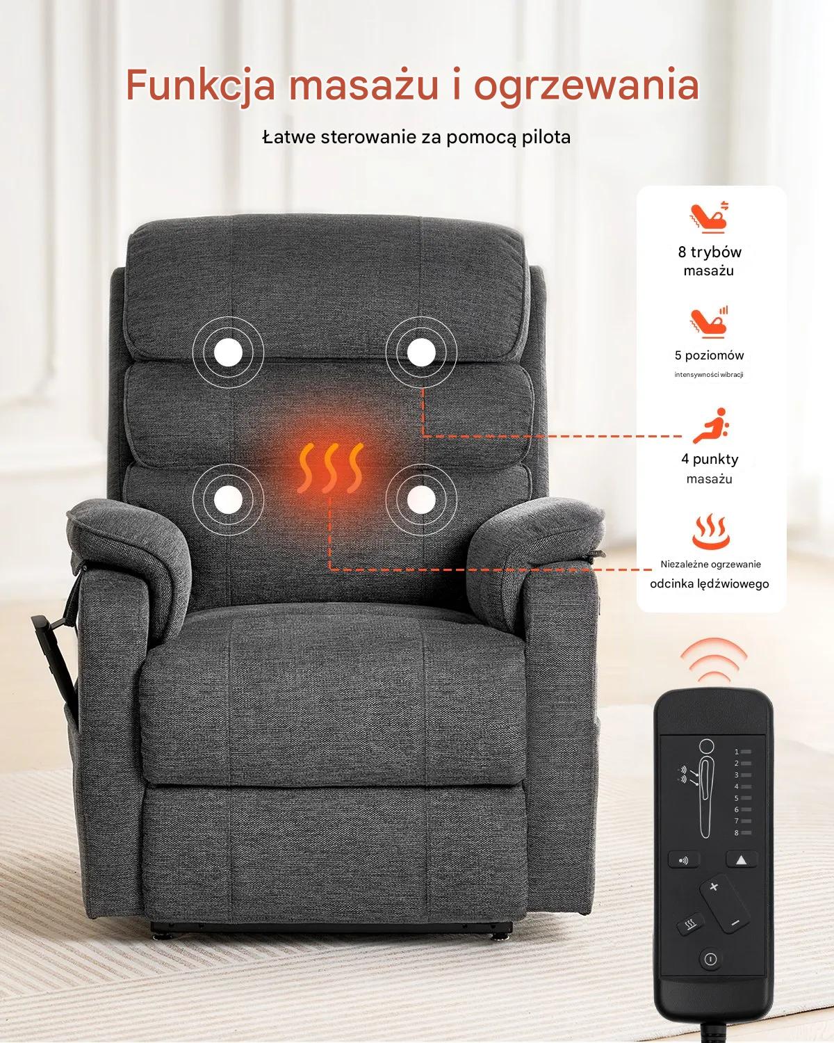 Fotel elektryczny z funkcją wstawania masaż i grzanie regulowany dla seniora - obrazek 3