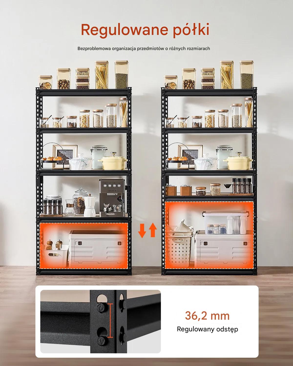 Regał magazynowy metalowy 5-poziomowy 907 kg - regulowane garaż piwnica - obrazek 6