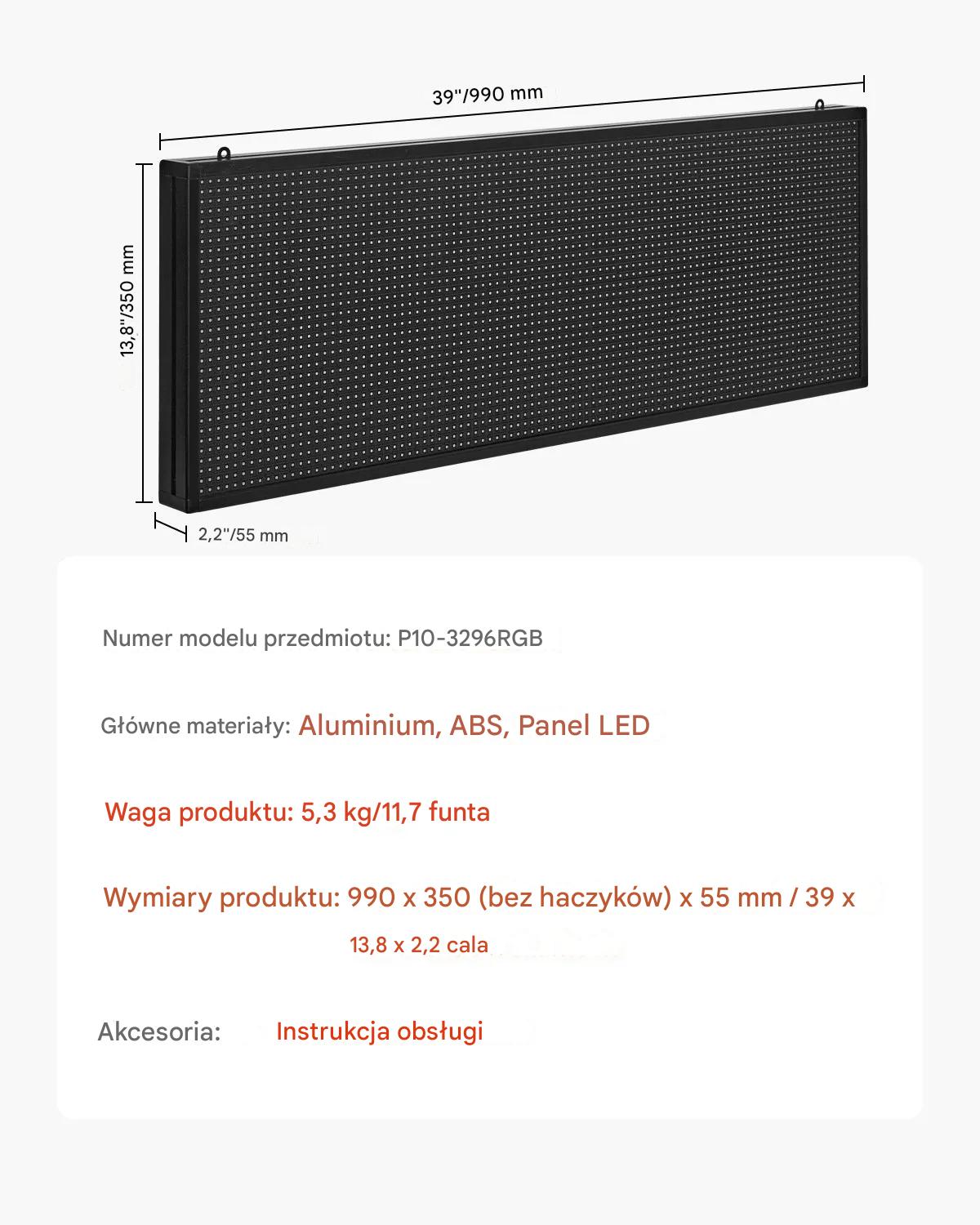 Tablica LED programowalna RGB 100x35 cm Bluetooth tekst GIF reklama sklep - obrazek 2