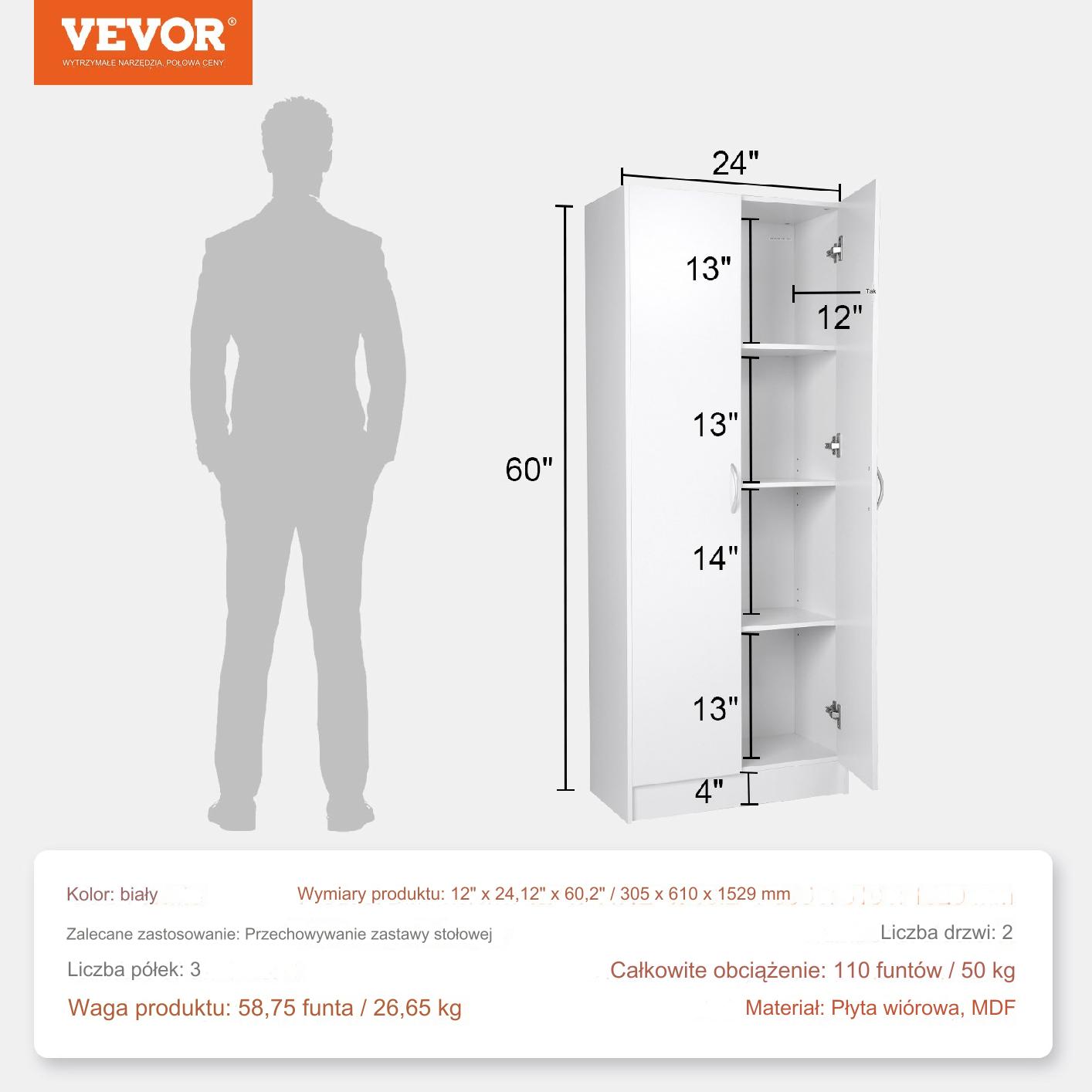 Szafka kuchenna stojąca 152 cm 3 półki 2 regulowane do przechowywania - obrazek 2