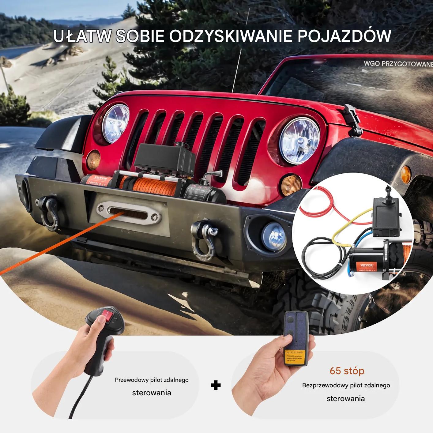 Wyciągarka elektryczna 4536kg lina syntetyczna pilot wodoodporny offroad - obrazek 6