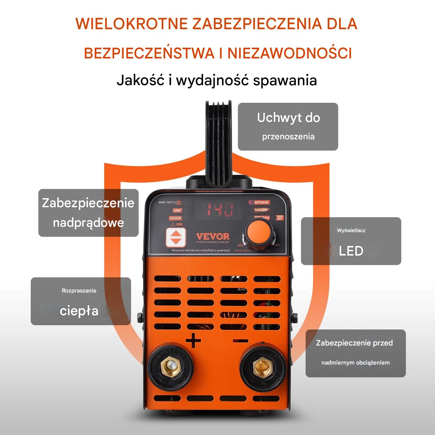 Spawarka inwertorowa 220V 140A MMA TIG LED przenośna z funkcją Hot Start - obrazek 7
