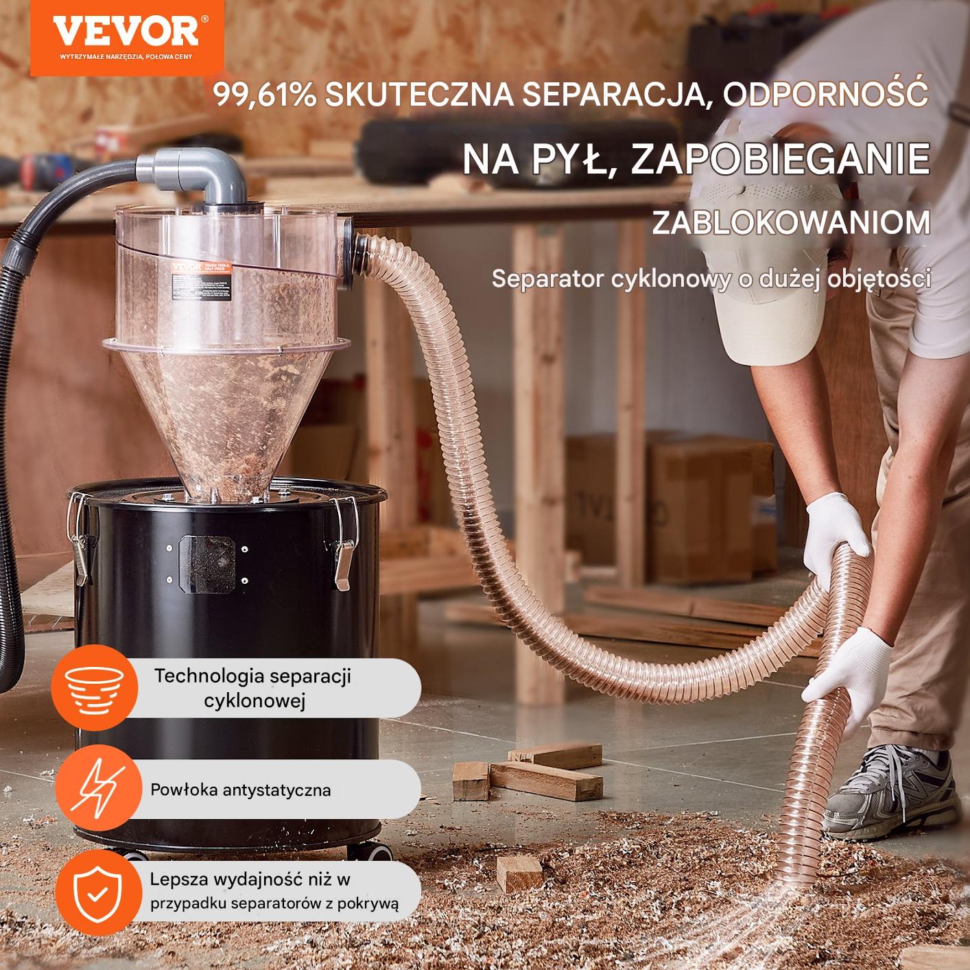 Separator cyklonowy do pyłu pyłów budowlanych przemysłowy 50L - obrazek 7