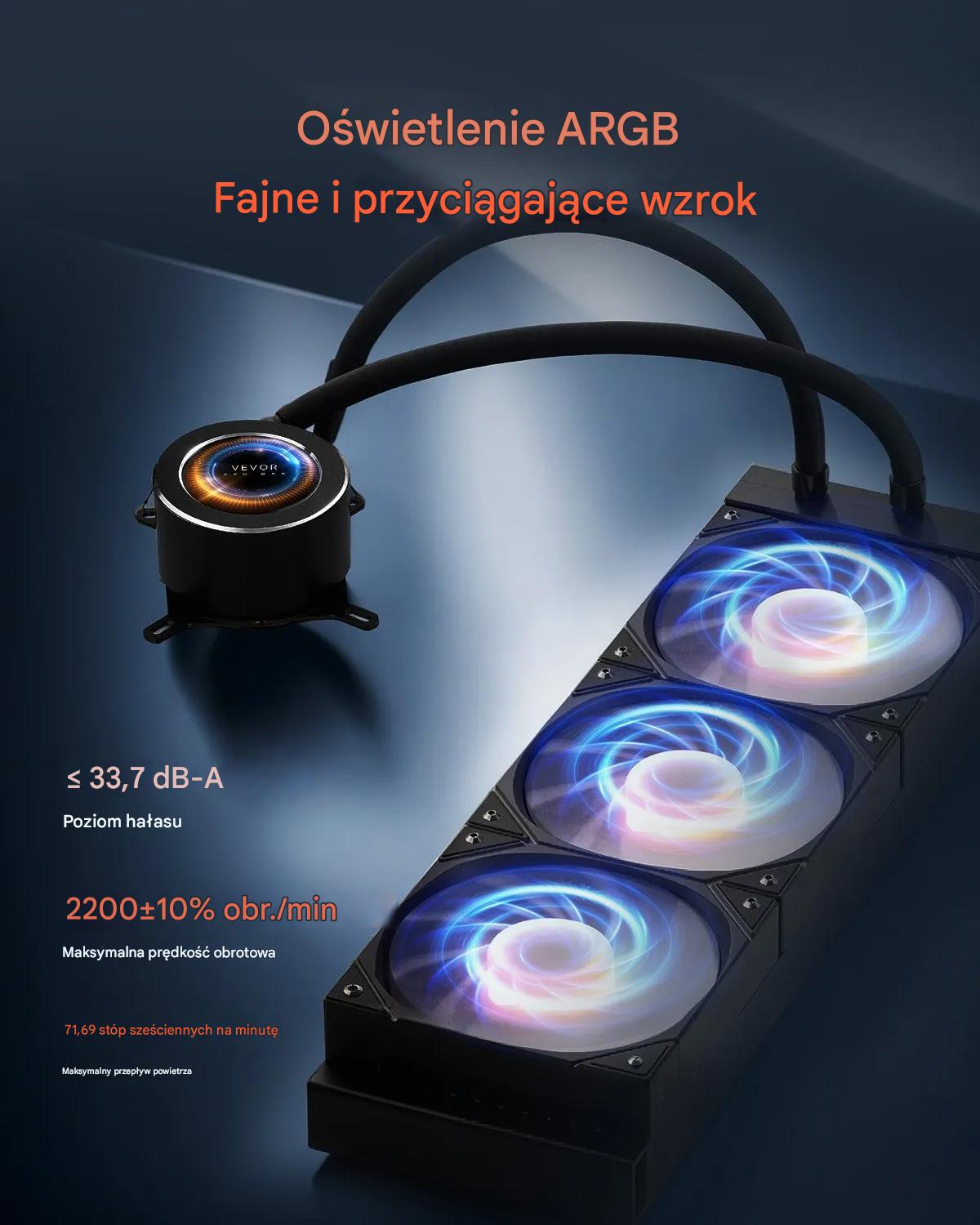 Chłodzenie wodne CPU AIO 360mm LCD ARGB Intel AMD wydajne do PC gaming - obrazek 5