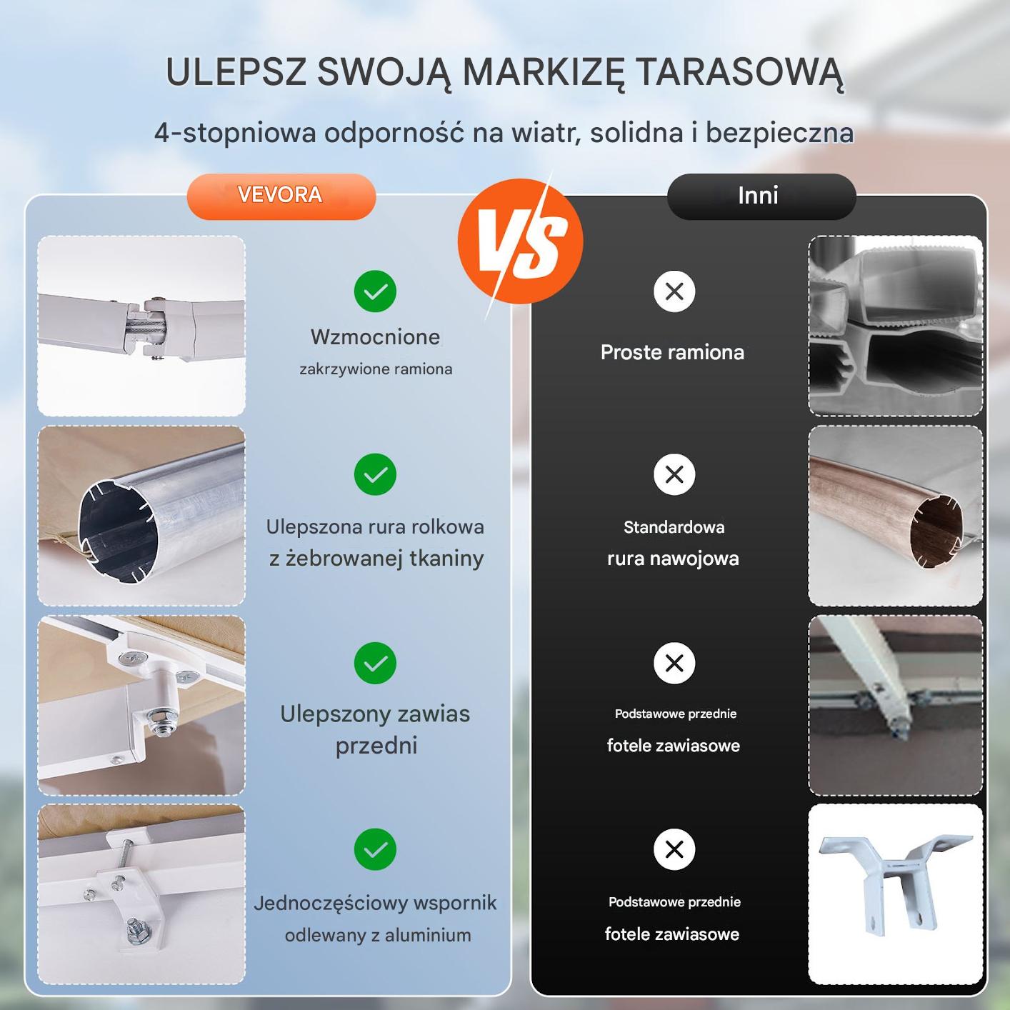 Markiza balkonowa rozporowa ogrodowa tarasowa patio 3 x 2,4 m - obrazek 3