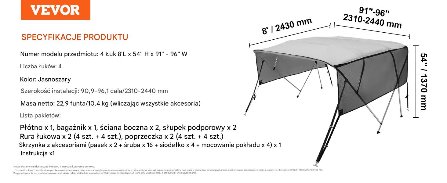 Daszek bimini zadaszenie łodzi wodoodporny mocny zestaw markiza pokrowiec - obrazek 2