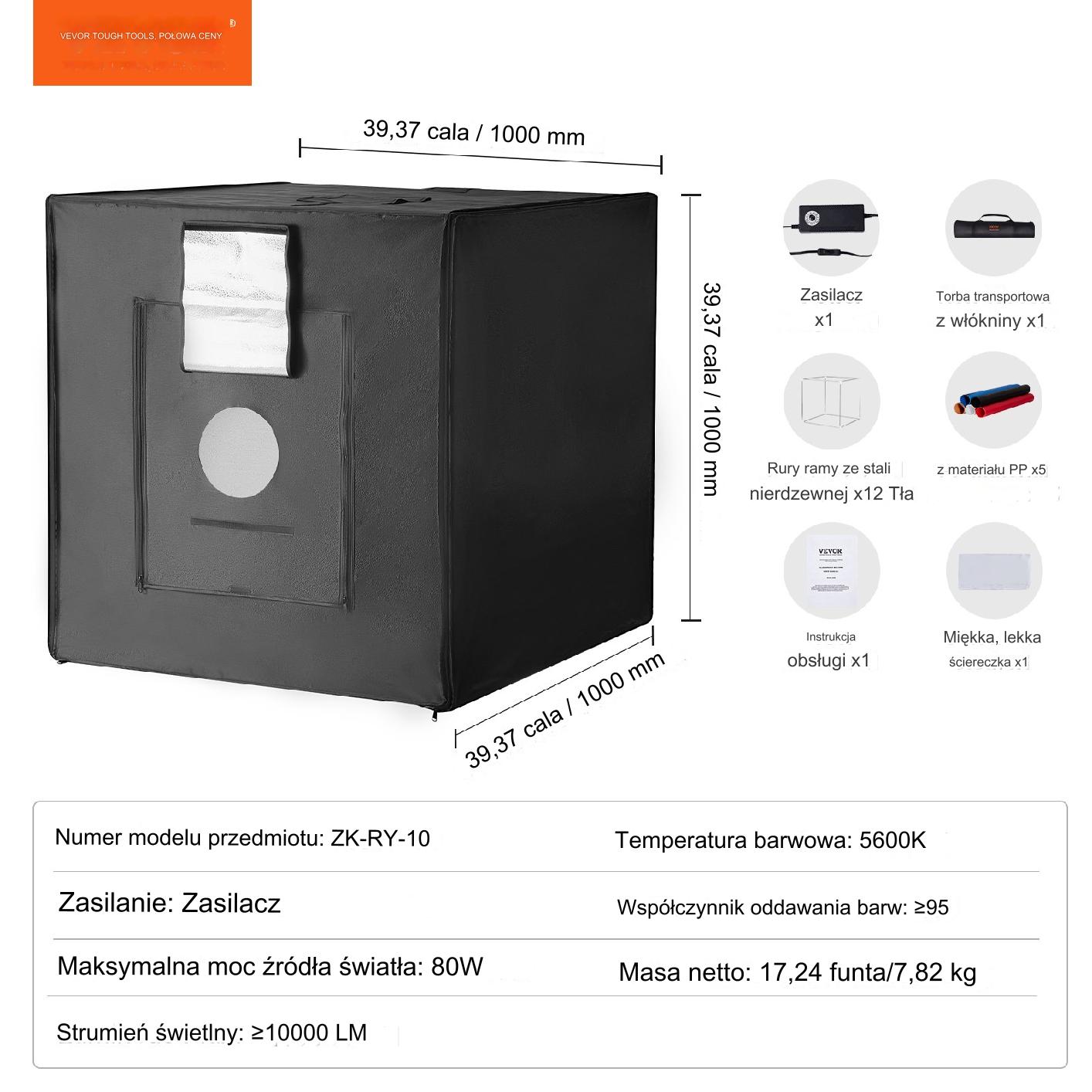 Box fotograficzny studio 100x100x100cm 5600K 210 LED studio do produktów - obrazek 2